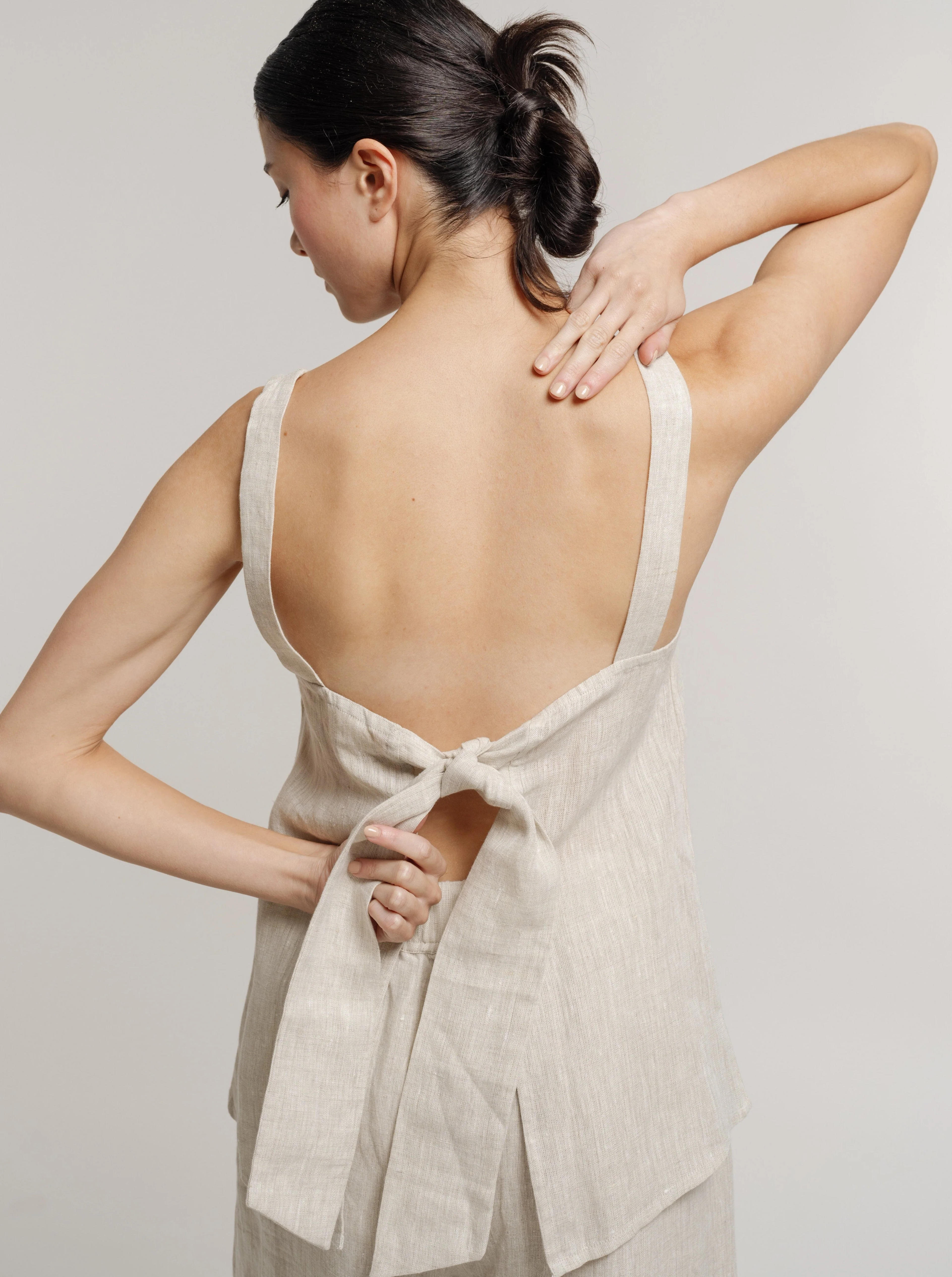 Tie Back Linen Tank - Natural – LAUDE the Label