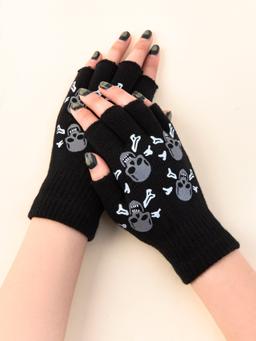 Skull Print Fingerless Gloves