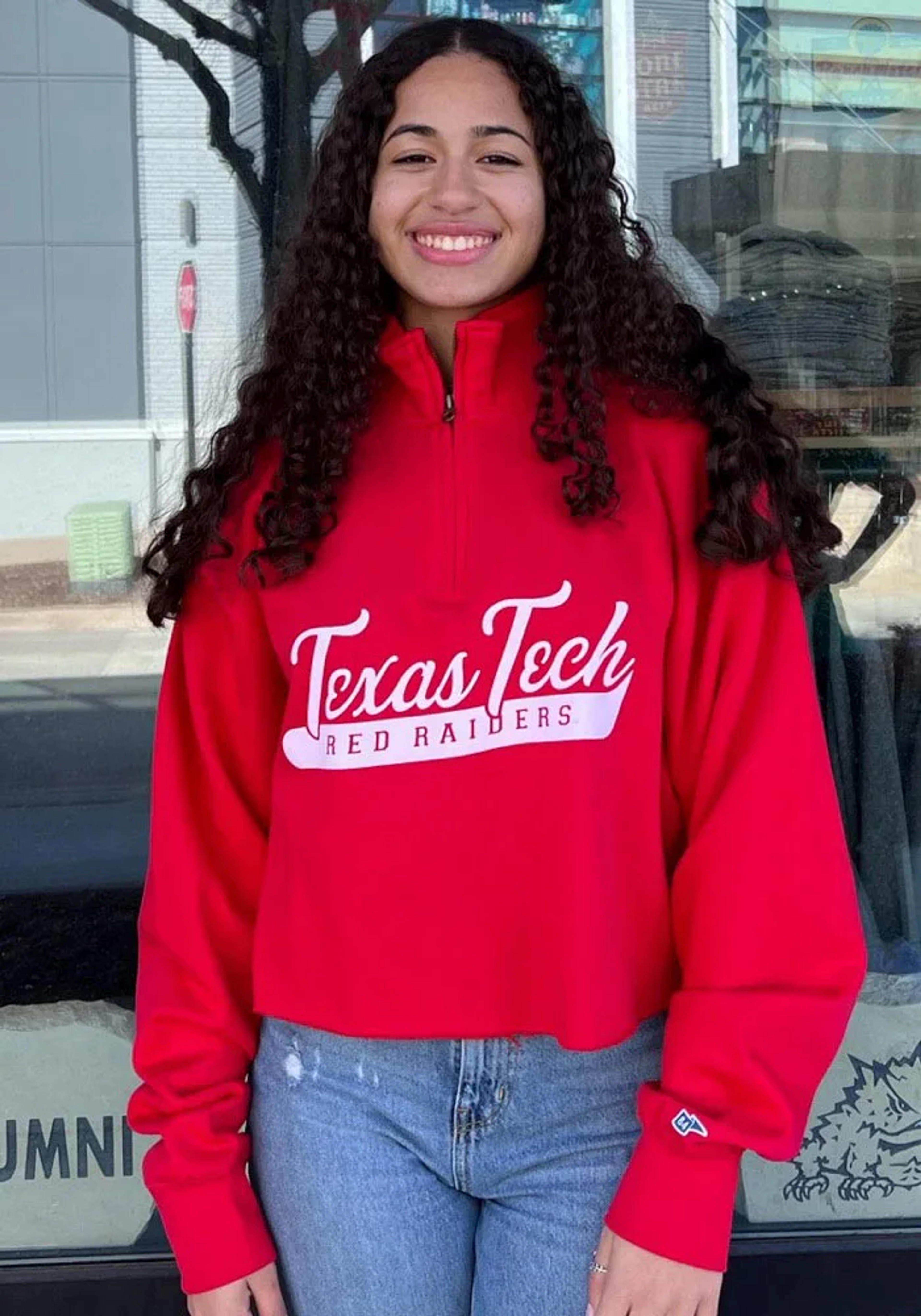 Texas Tech Red Raiders Womens Red Cropped Long Sleeve 1/4 Zip Pullover