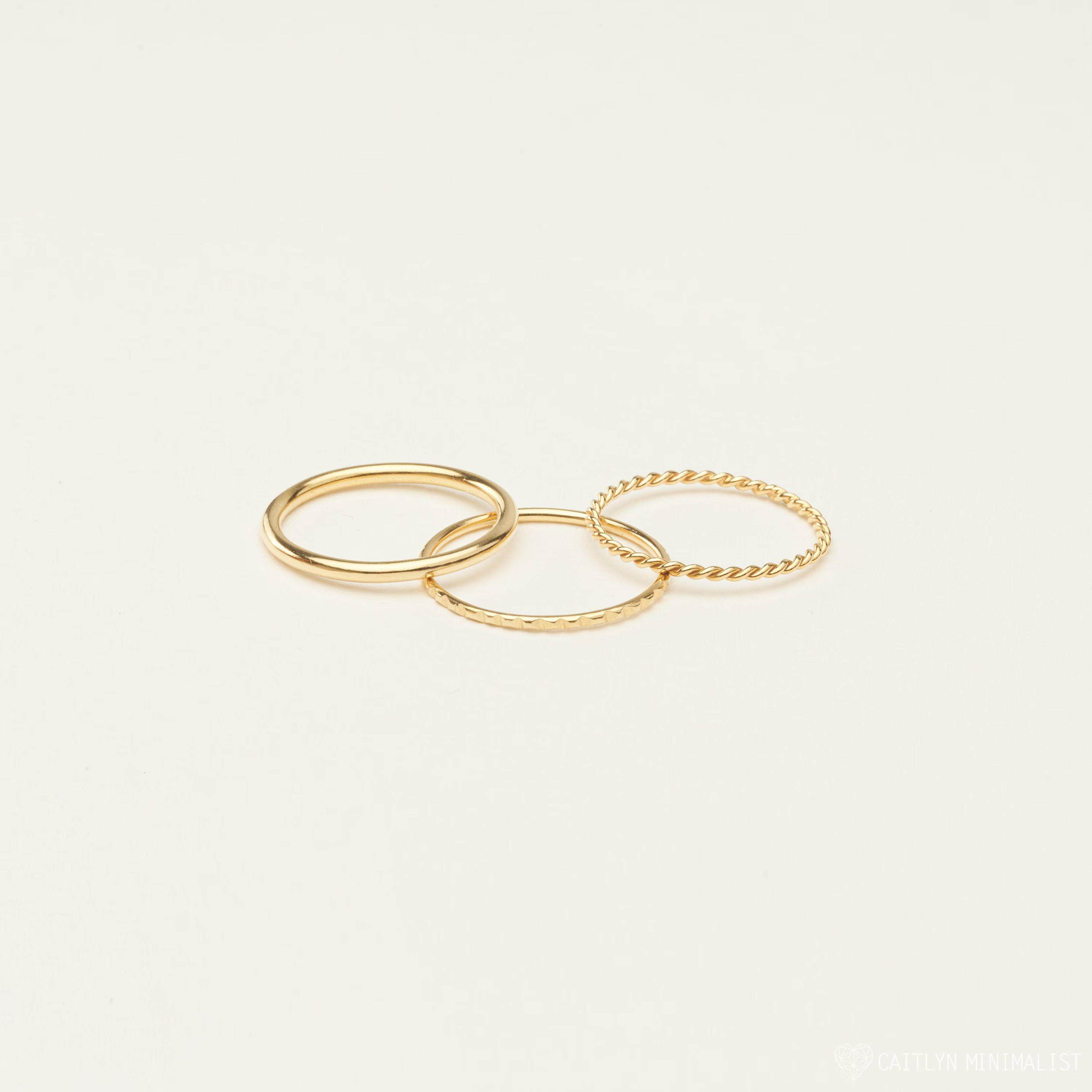 Thin Stacking Rings • Set of 3: Midi Ring, Twist Ring, Lined Ring • Notched Ring • Thin Gold Rings • Pinky Ring • Minimalist Rings • RM59