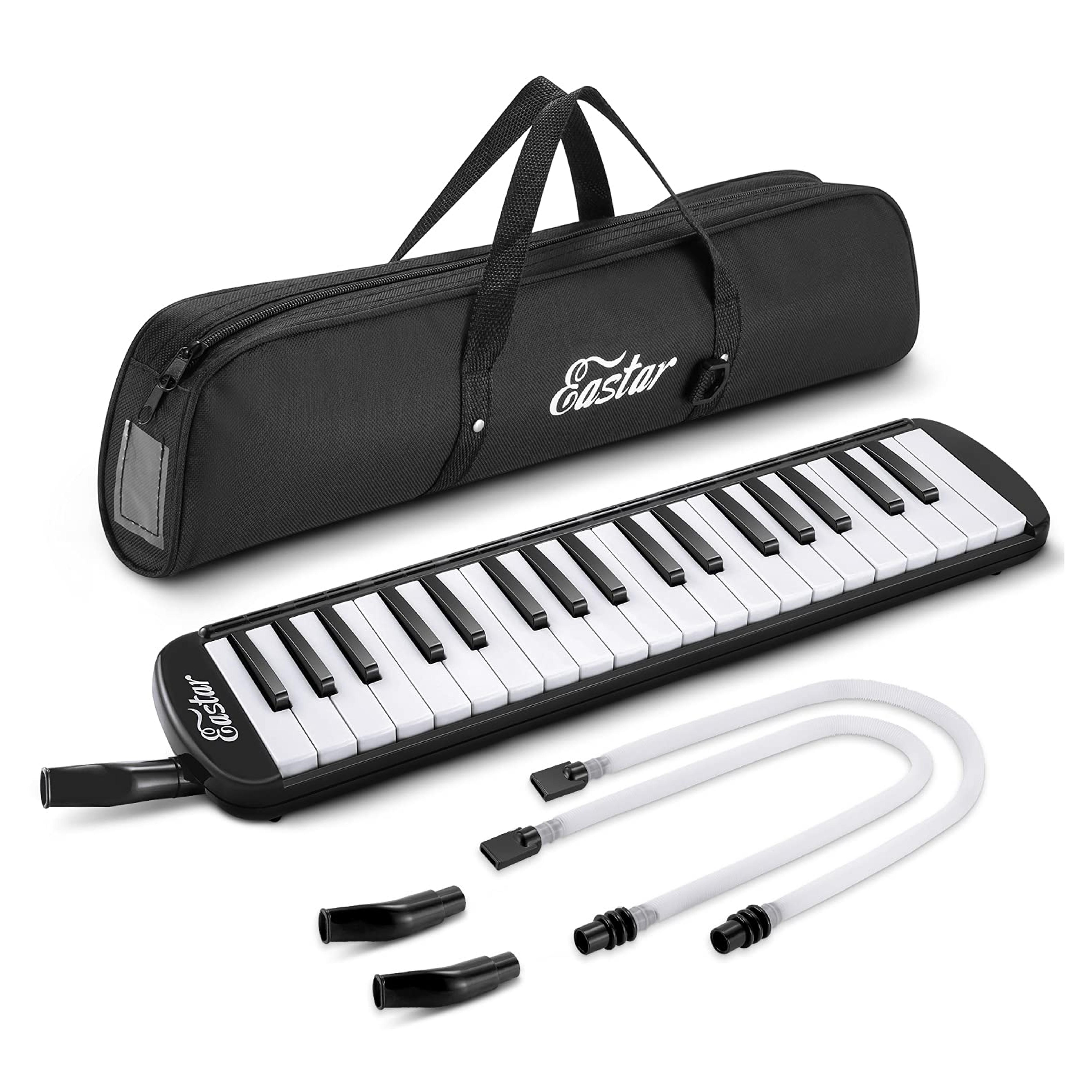 Eastar 37 Keys Melodica Instrument, Soprano Melodica Air Piano Keyboard Pianica with 2 Soft Long Tubes, Short Mouthpieces, Carrying Bag, Black