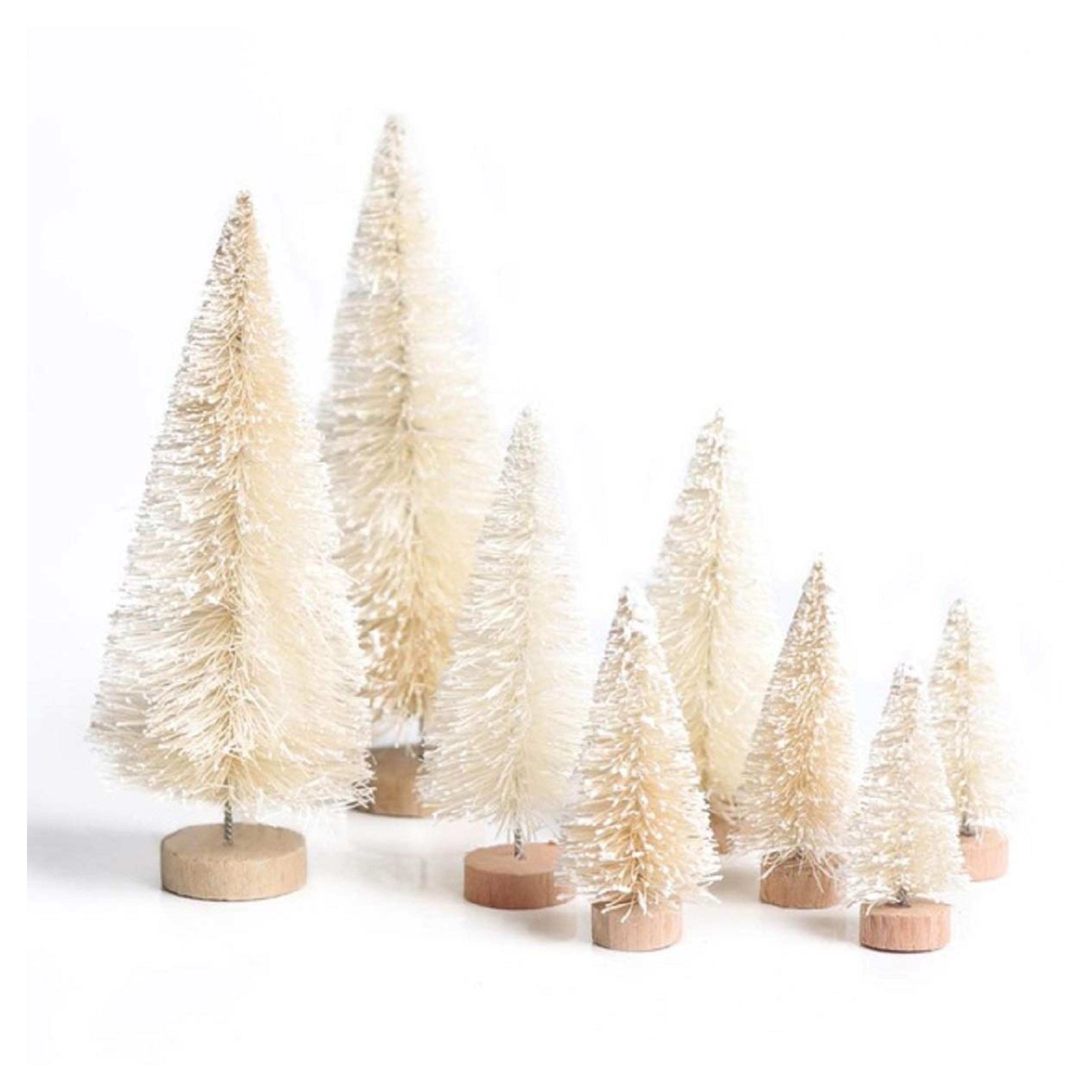 Yalulu 8Pcs Mini Sisal Fiber Snow Frost Trees Christmas Tree Frost Small Pine Tree DIY Craft Tabletop Trees Christmas Ornaments Decoration (White)