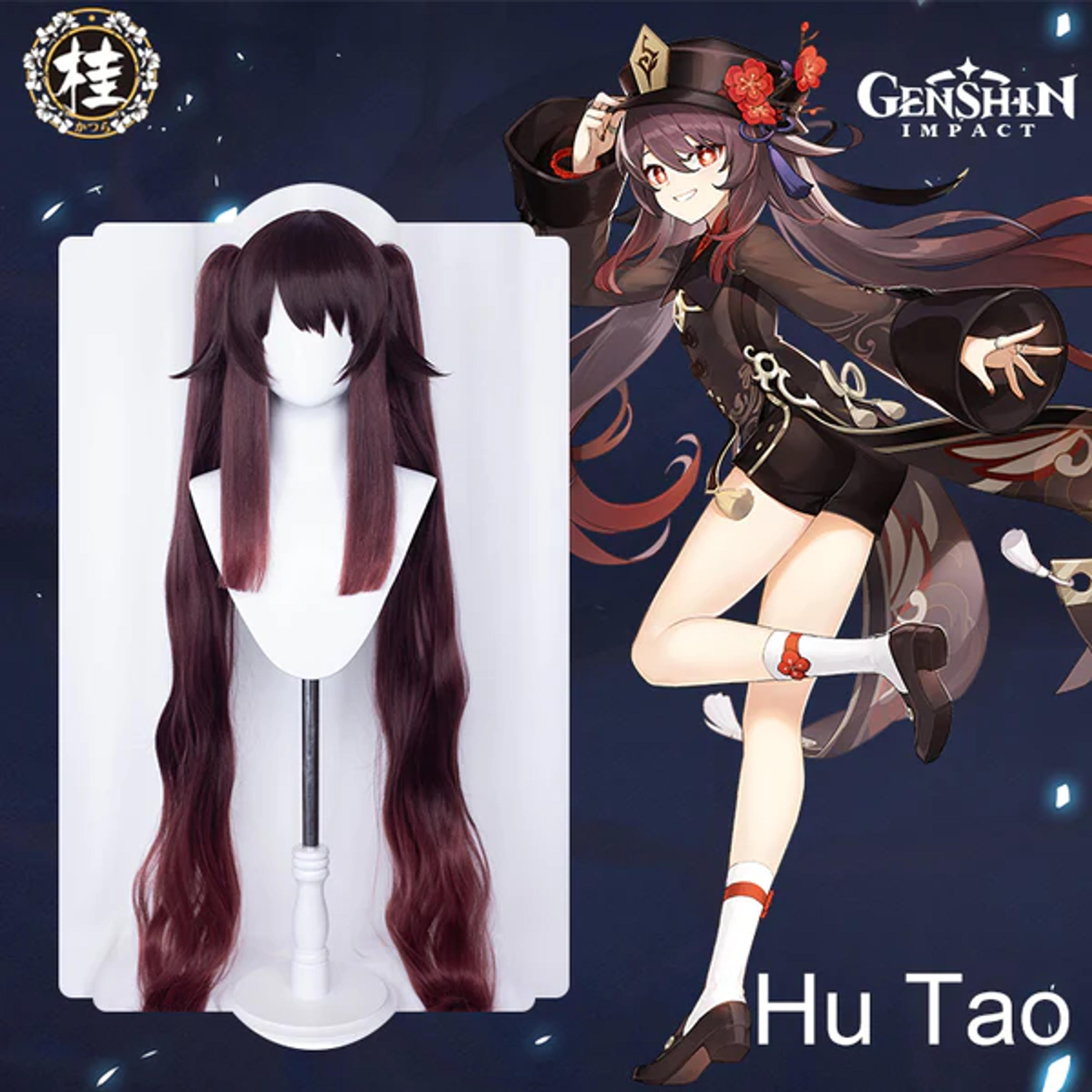 Uwowo Genshin Impact Cosplay Hu Tao Cosplay Wig 115cm Brown Claw Clip Ponytail Hutao Hair