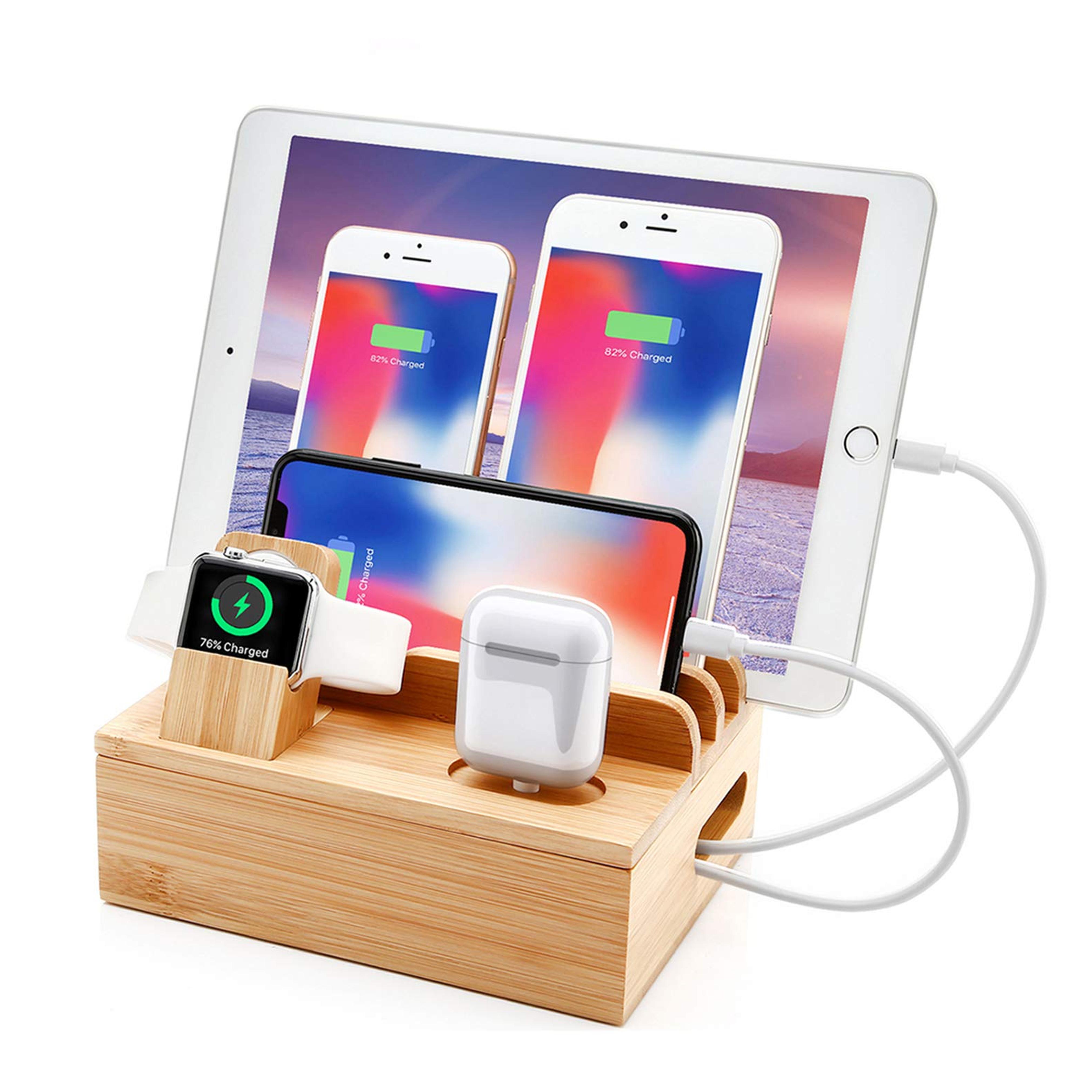 Amazon.com: Bamboo Charging Station for Multi Device with 5 USB A Charger Port Sendowtek 6 in 1 Charging Stand for Phone Tablet Smart Watch Holder Earbud Dock Charger Organizer with Power Supply(no watch charger) : Cell Phones & Accessories