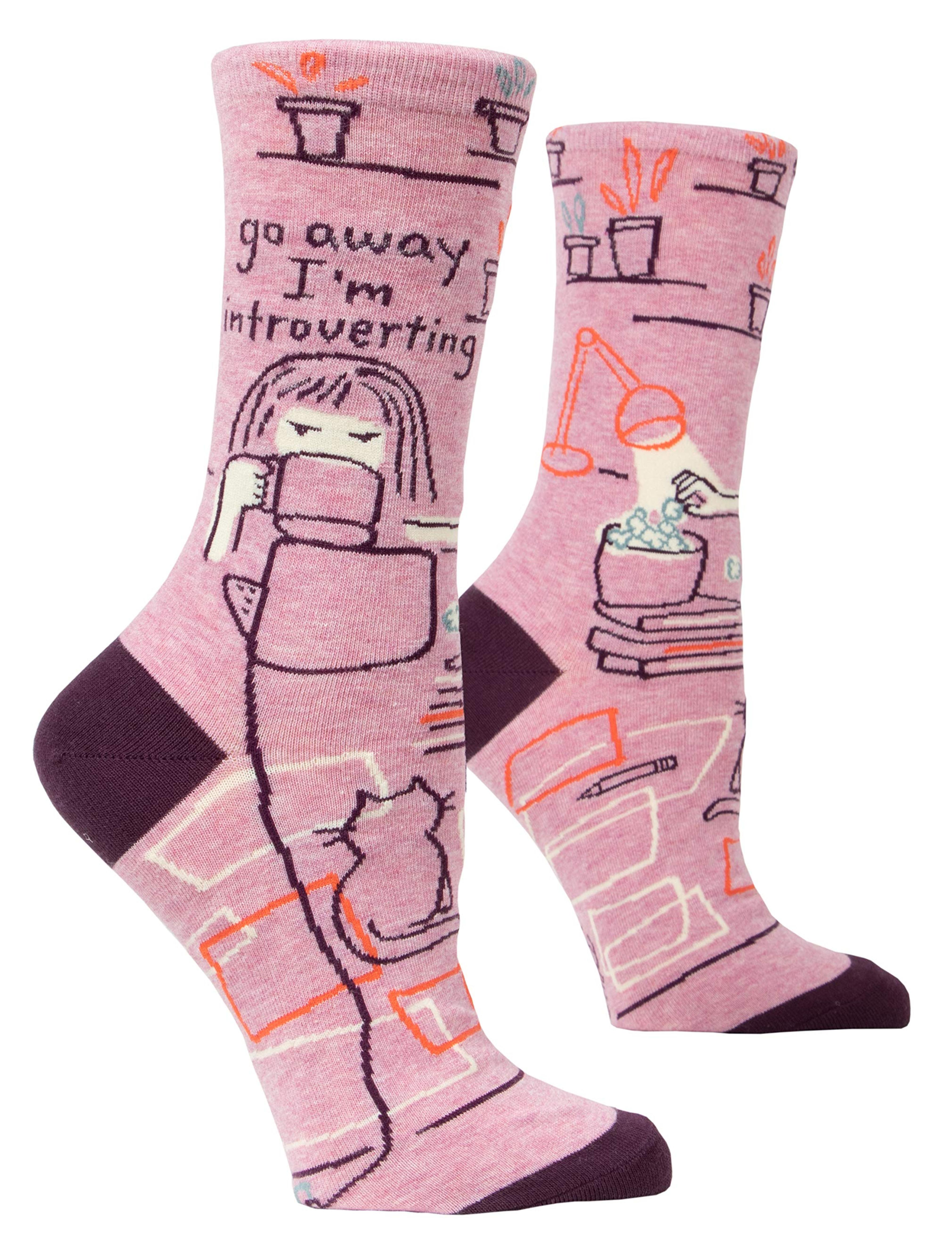 Blue Q Women's Crew Socks ~ Go Away, I'm Introverting. (fit shoe size 5-10)