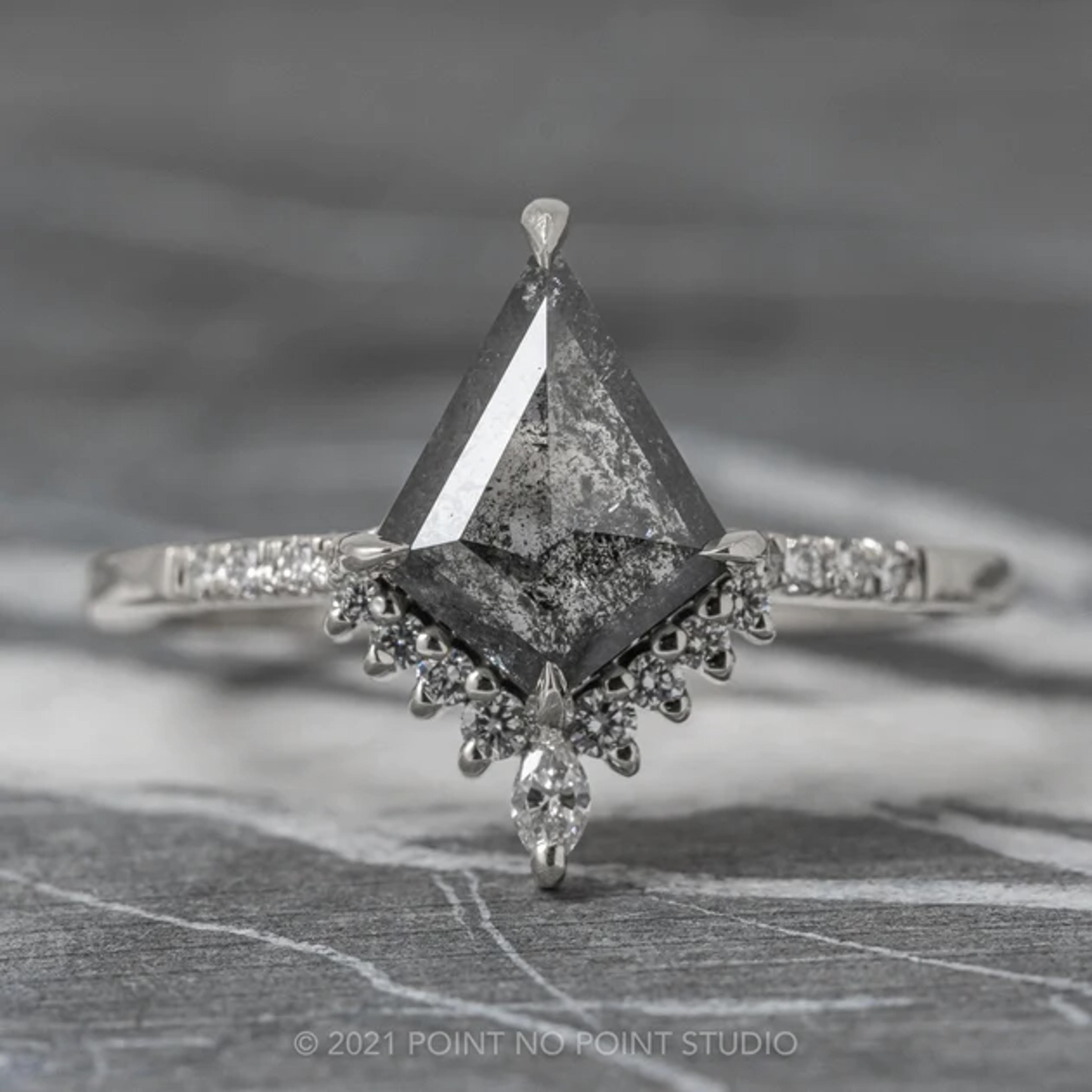 1.17ct Salt & Pepper Kite Diamond Engagement Ring, Avaline Setting, 14k White Gold