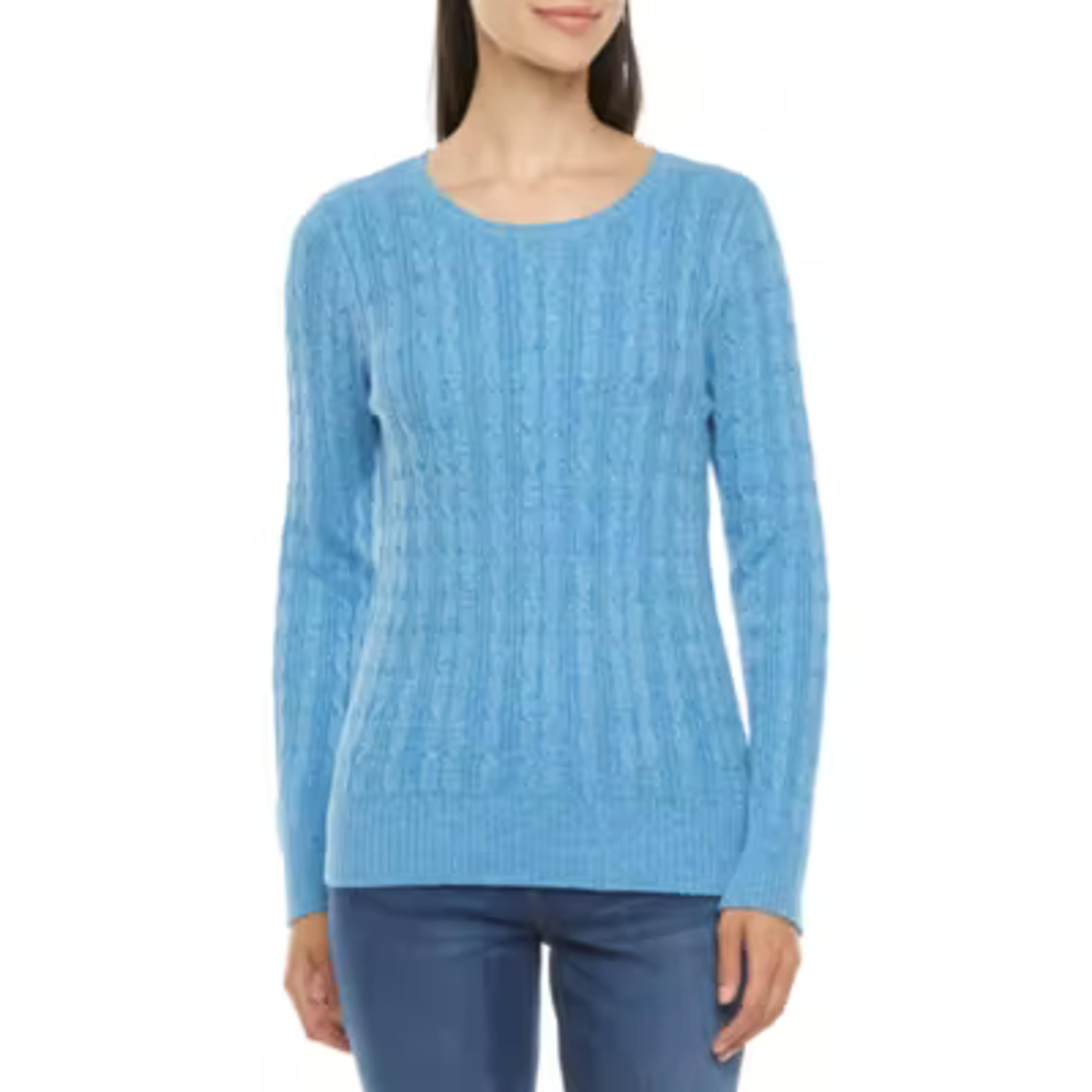 St. John's Bay Womens Cable Crew Neck Long Sleeve Pullover Sweater - JCPenney