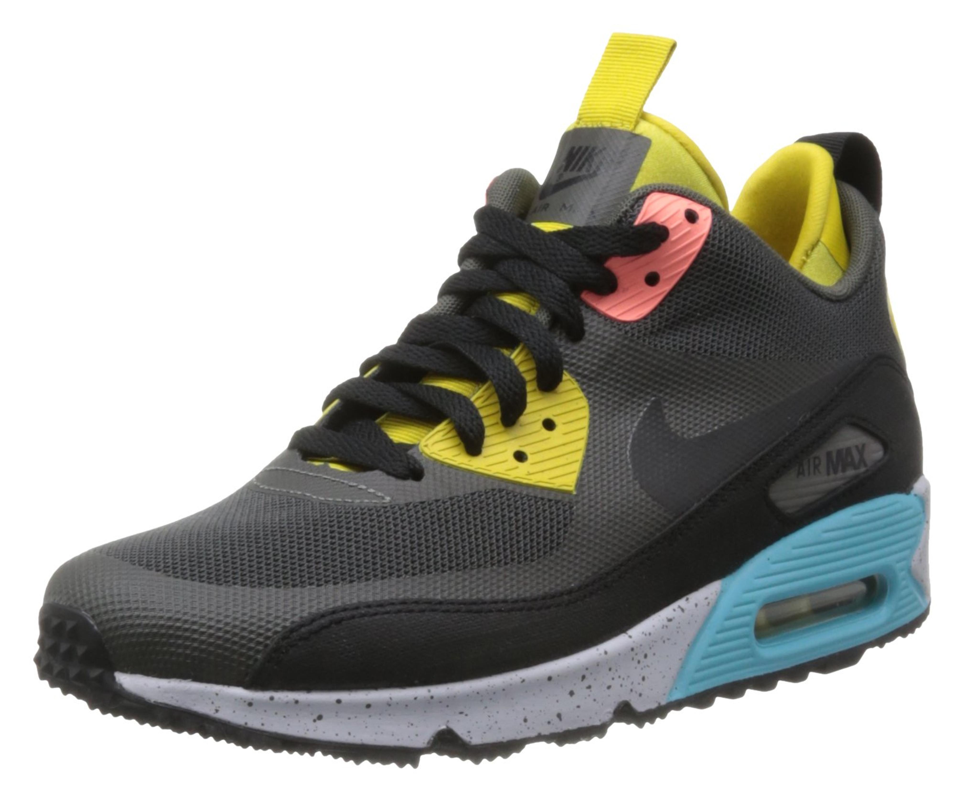 Nike Air Max 90 Men's Sneaker Boots, Charred Grey, Lion, Atomic Pink, Black