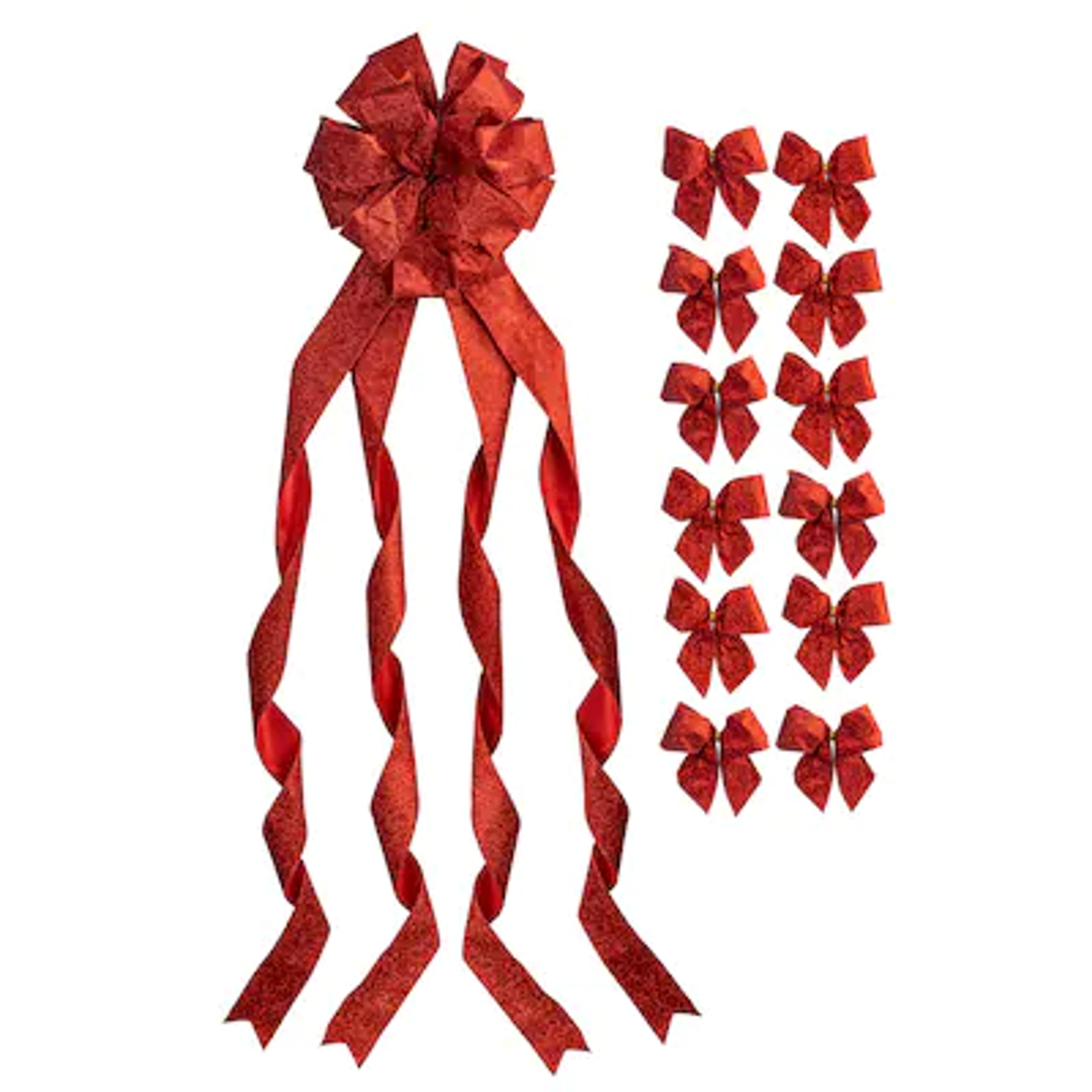 New Traditions 53-in Bow Red Glitter Satin Christmas Tree Topper in the Christmas Tree Toppers department at Lowes.com