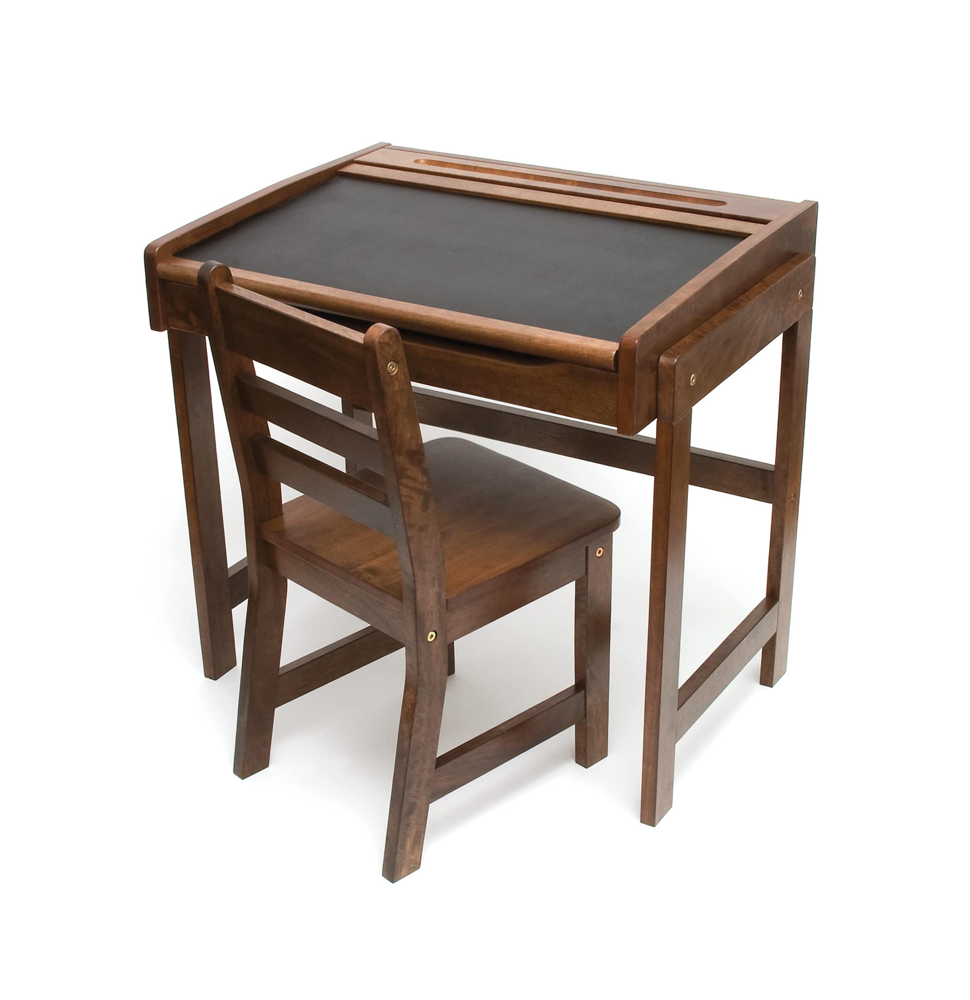 Lipper International Child's Desk with Chalkboard Top and Chair Set, Walnut