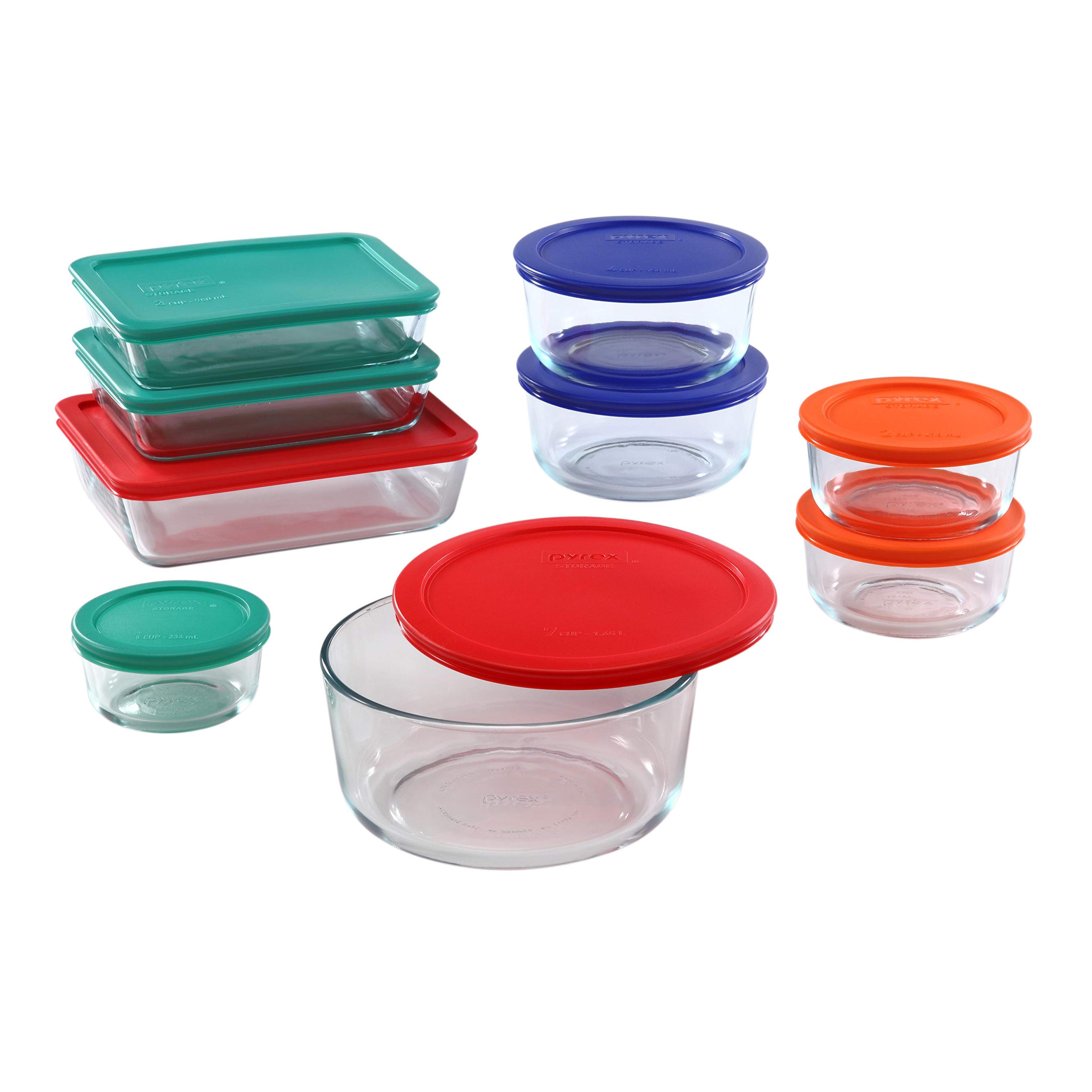 Amazon.com: Pyrex Simply Store 18 Piece Meal Prep Storage Containers Set, Large and Small | Round and Rectangle Glass Food Storage Containers with Lids | Doesn't Absorb Food Odors, Flavors, or Stains : Everything Else