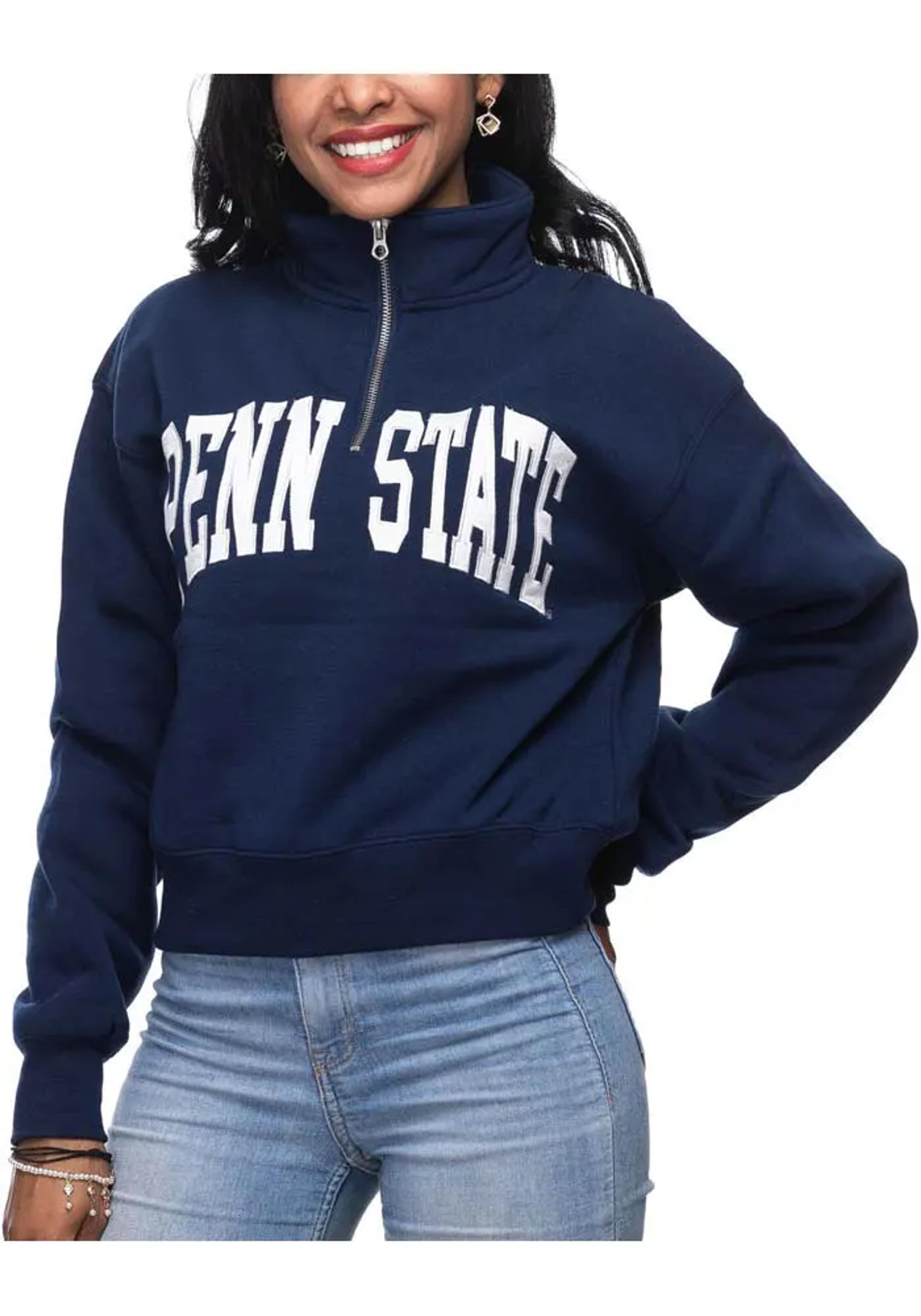 Penn State Nittany Lions Womens Navy Blue Cropped Long Sleeve 1/4 Zip Pullover