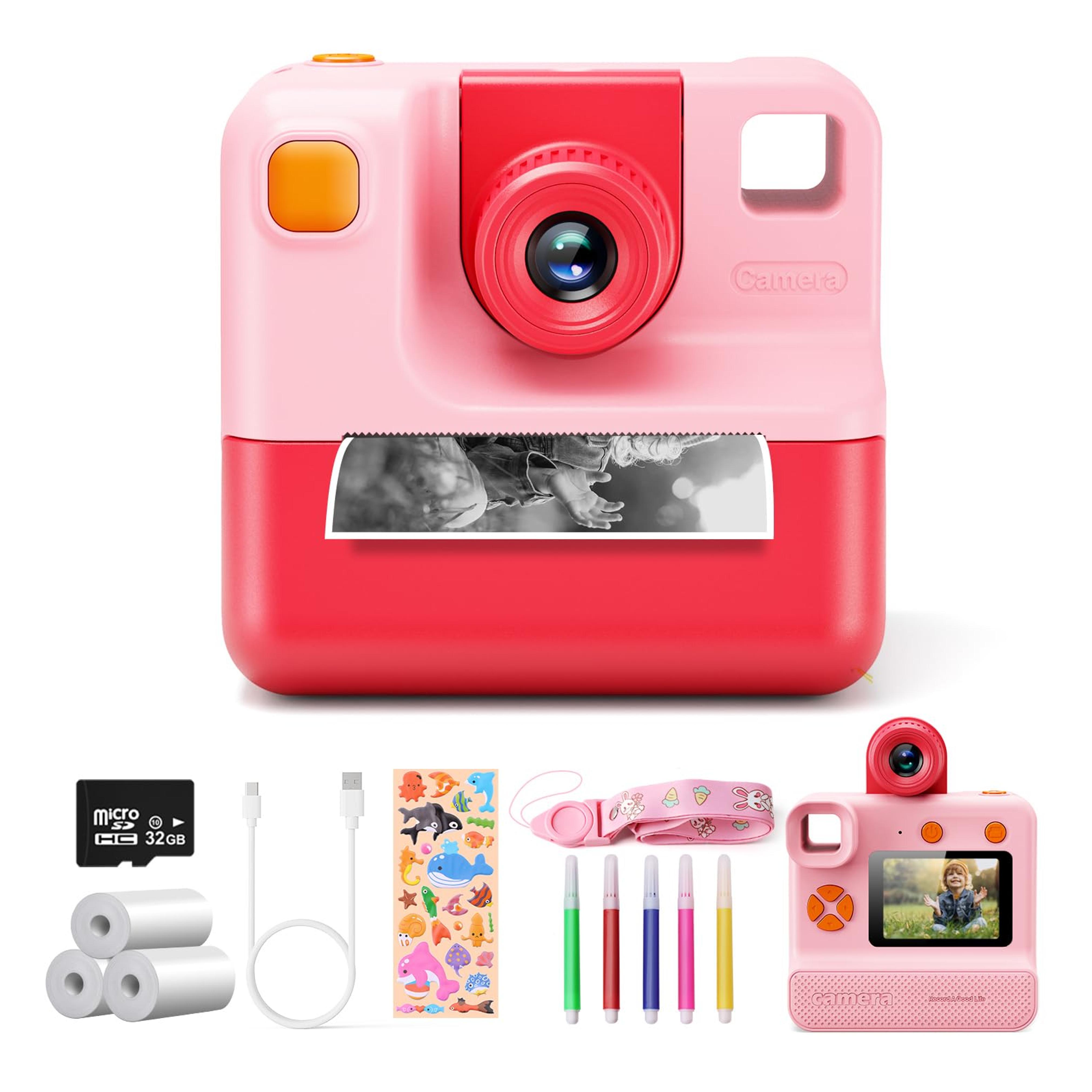 GREENKINDER Kids Camera Instant Print, 48MP Digital Camera with Zero Ink, Selfie 1080P Video Camera with 32G TF Card, Toys Gifts for Girls Boys Aged 3-14 for Christmas/Birthday/Holiday (Pink)