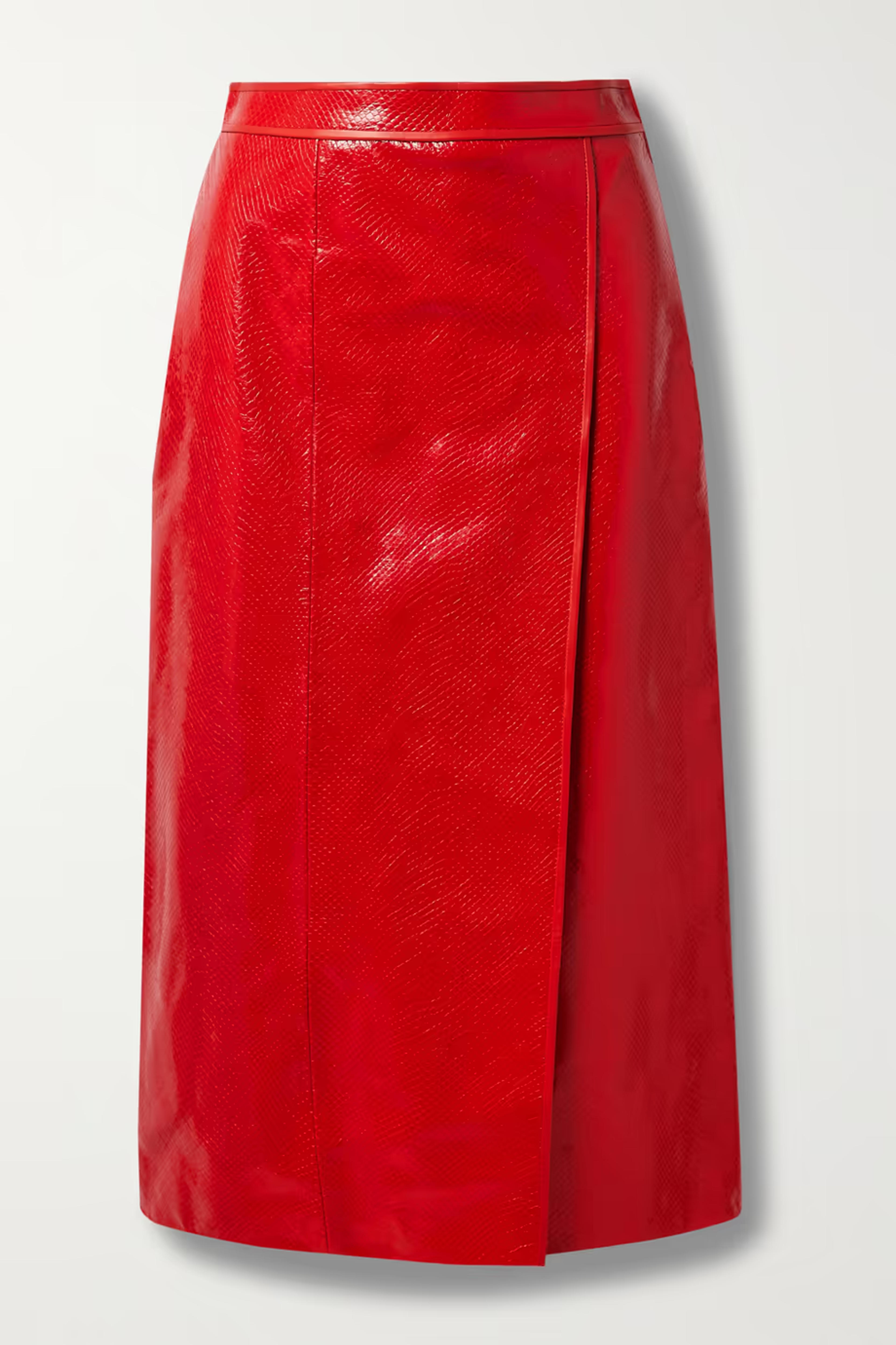 Red Love Parade wrap-effect snake-effect leather midi skirt | GUCCI | NET-A-PORTER