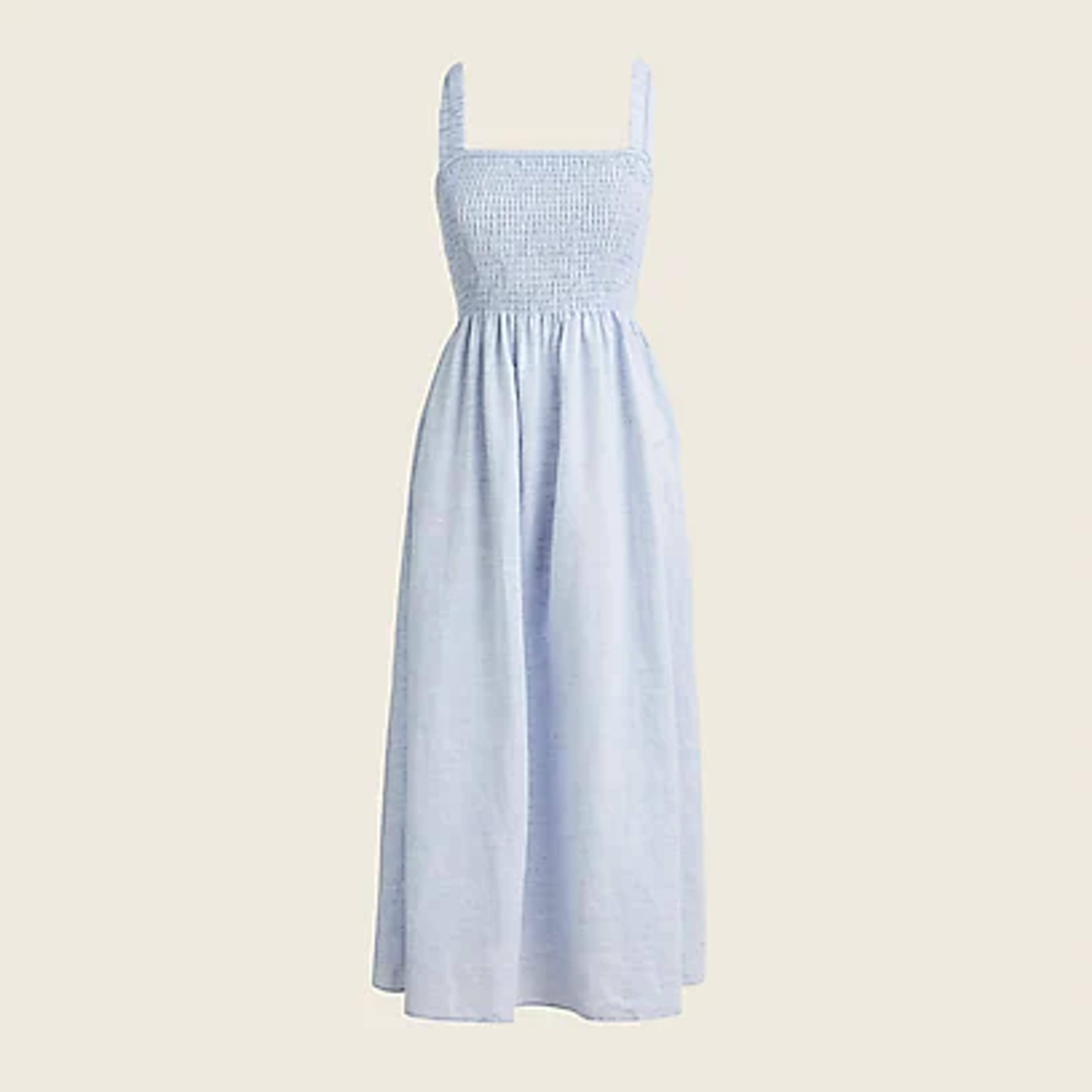 Smocked beach dress in linen