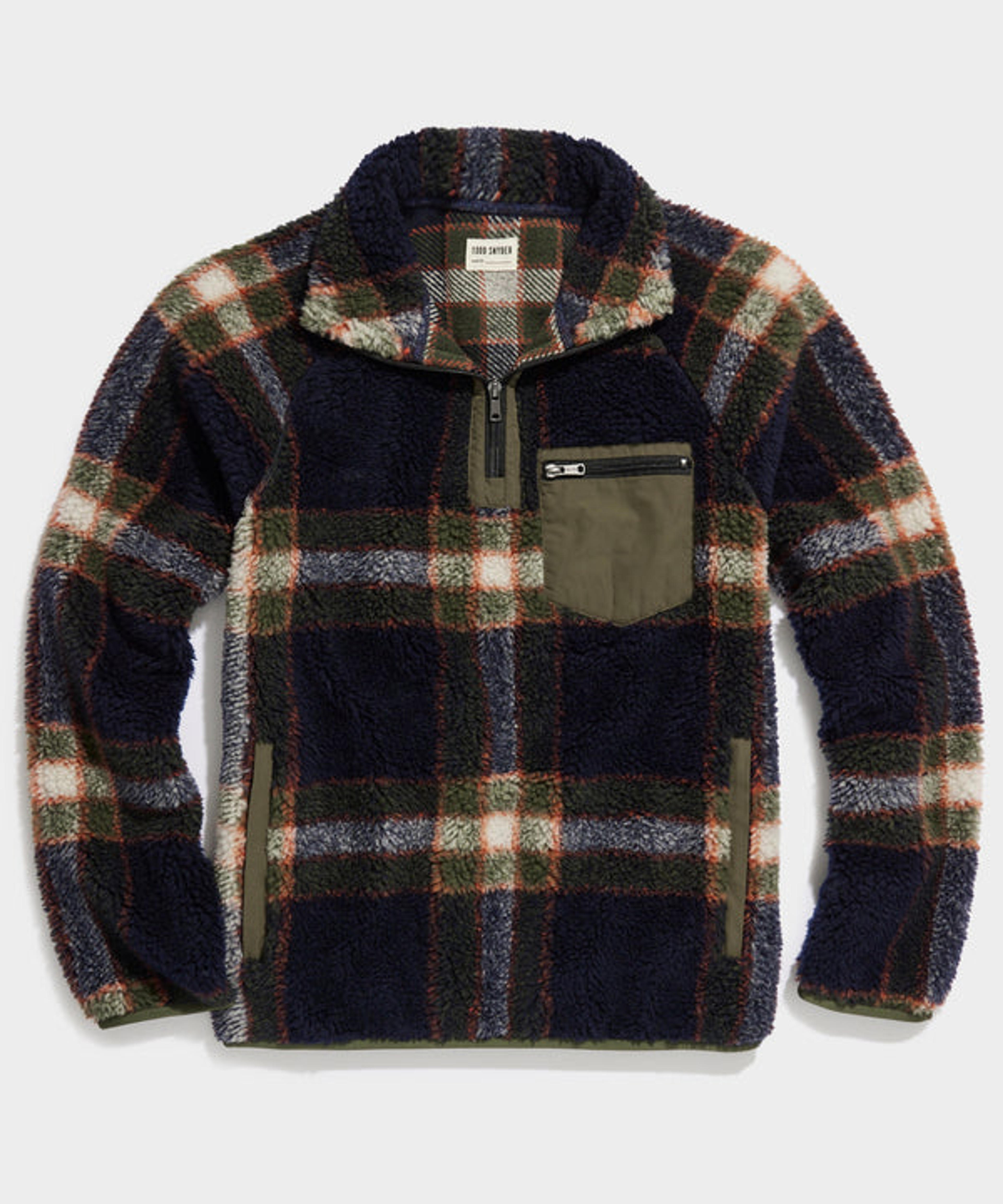 Plaid Adirondack Fleece Half-Zip Mockneck Jacket in Navy