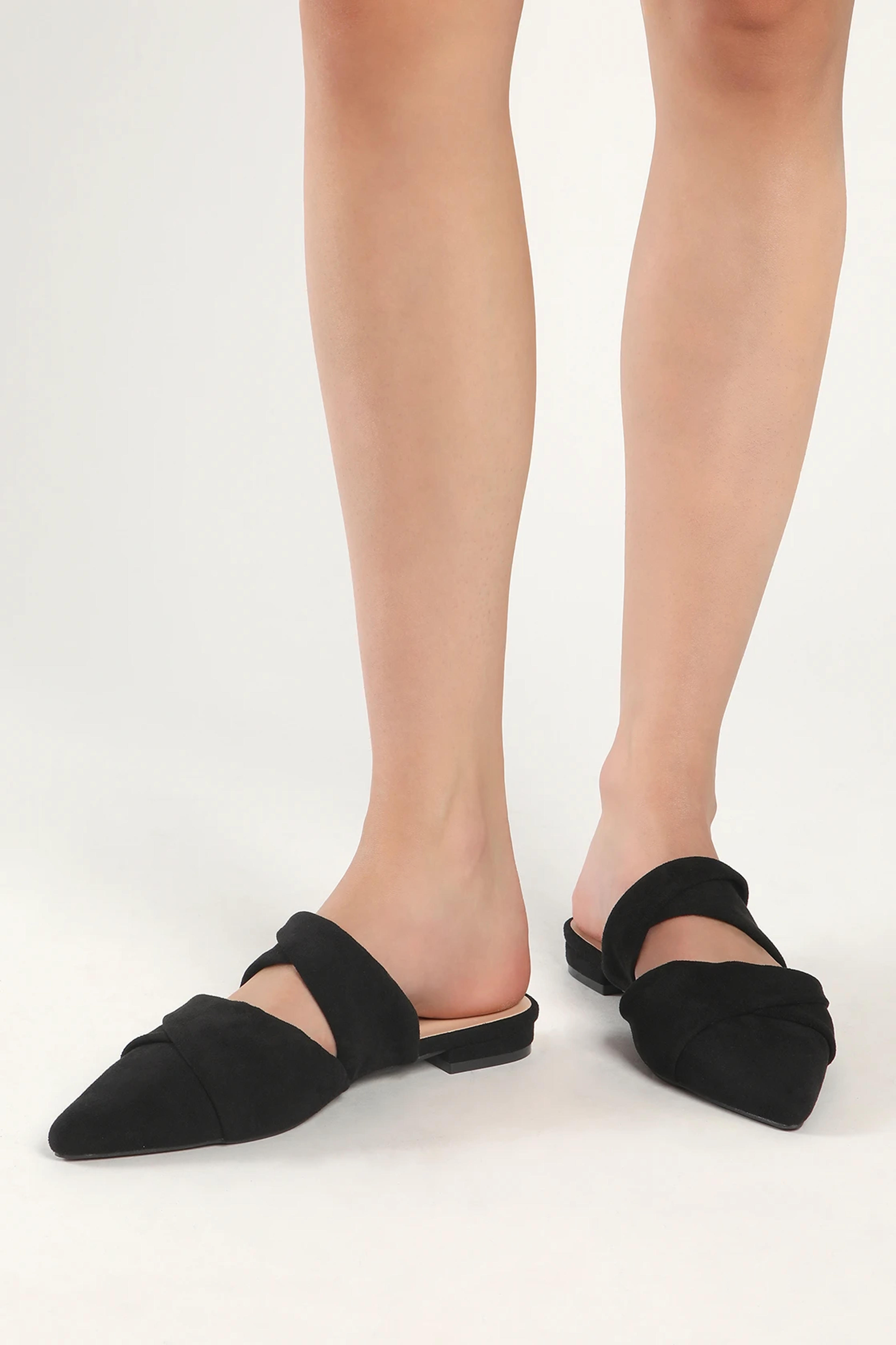 Black Slip-On Mules - Faux Suede Mules - Black Pointed-Toe Mules - Lulus