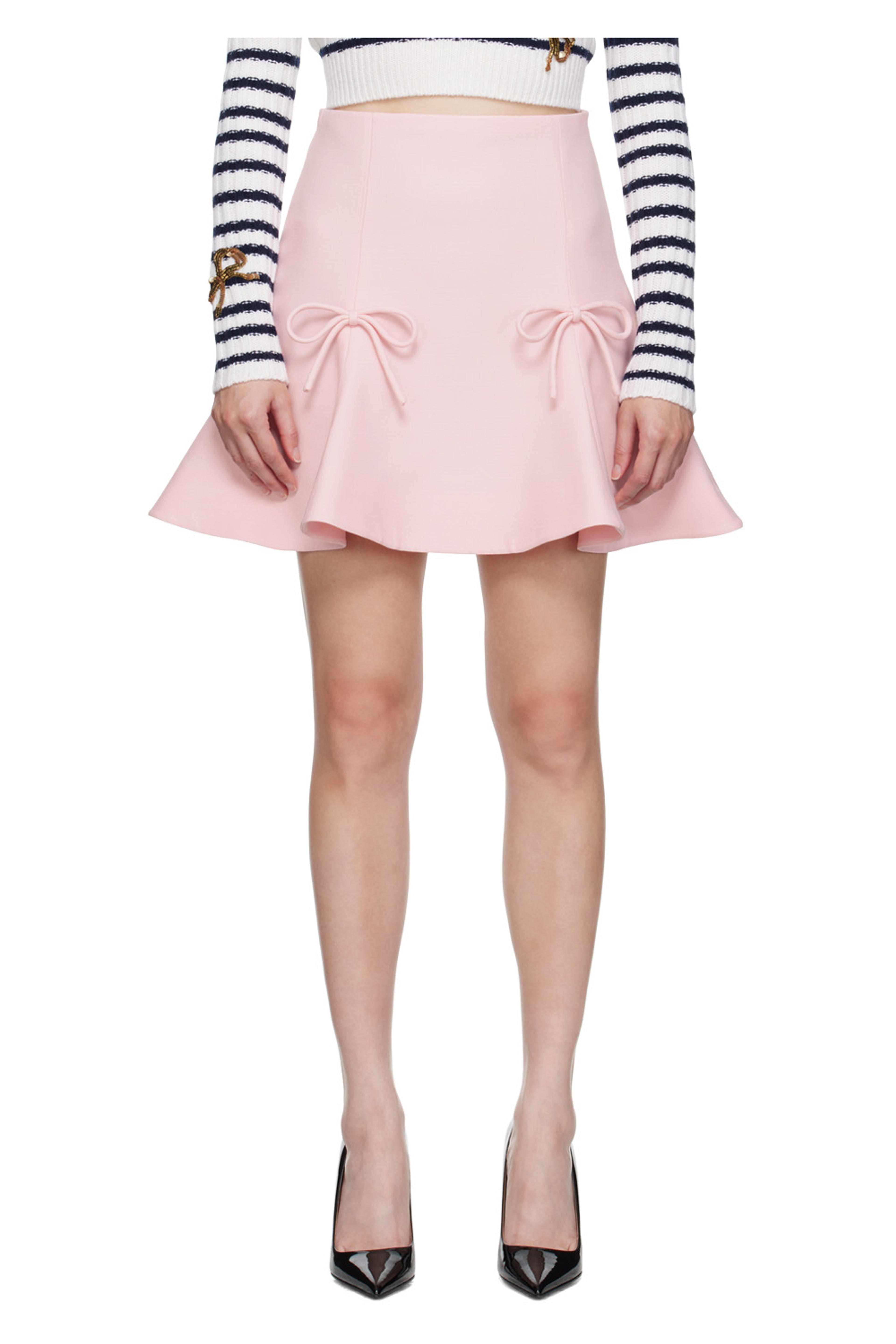 Valentino: Pink Bow Miniskirt | SSENSE