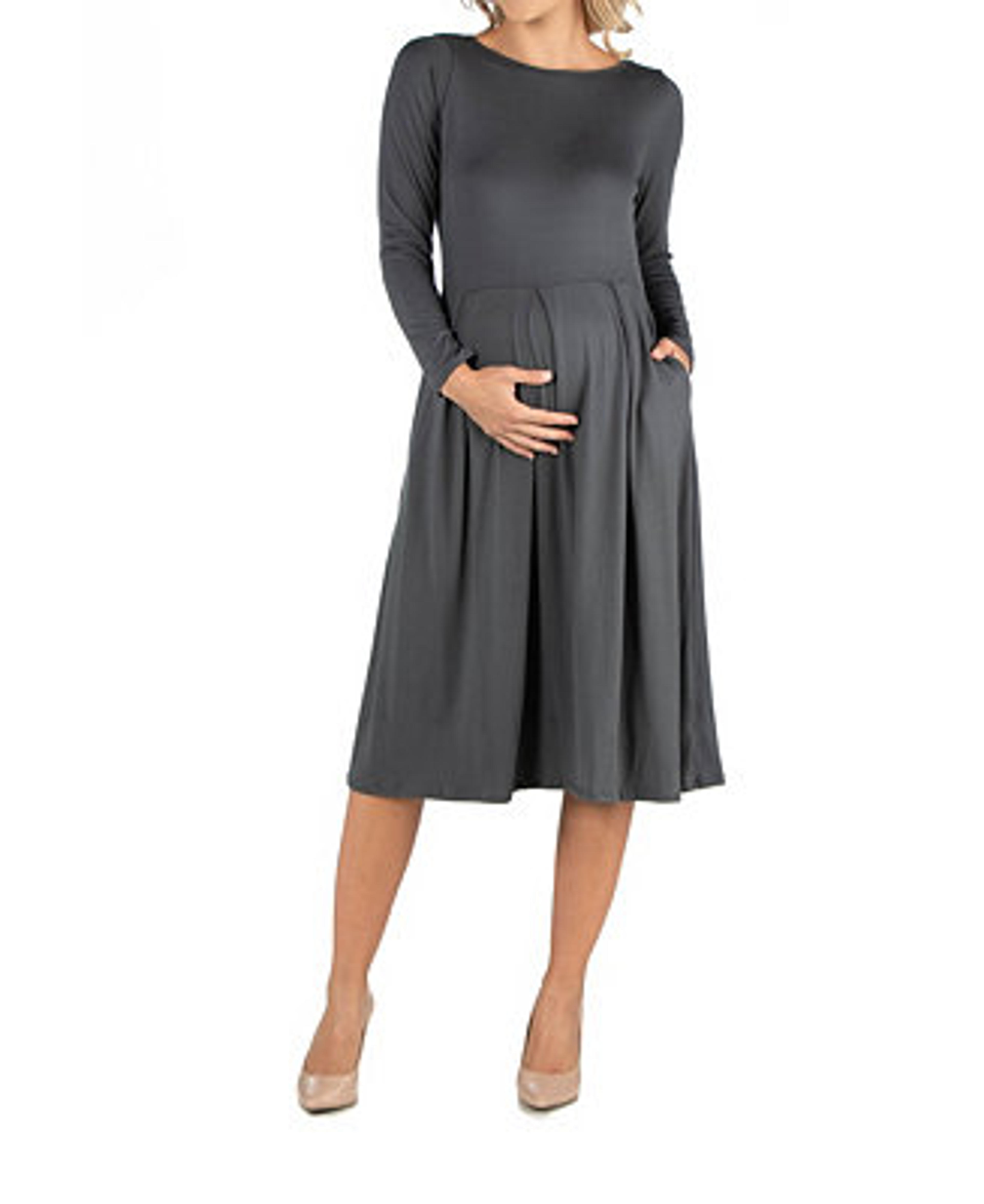 24seven Comfort Apparel Midi Length Fit and Flare Pocket Maternity Dress & Reviews - Dresses - Women - Macy's