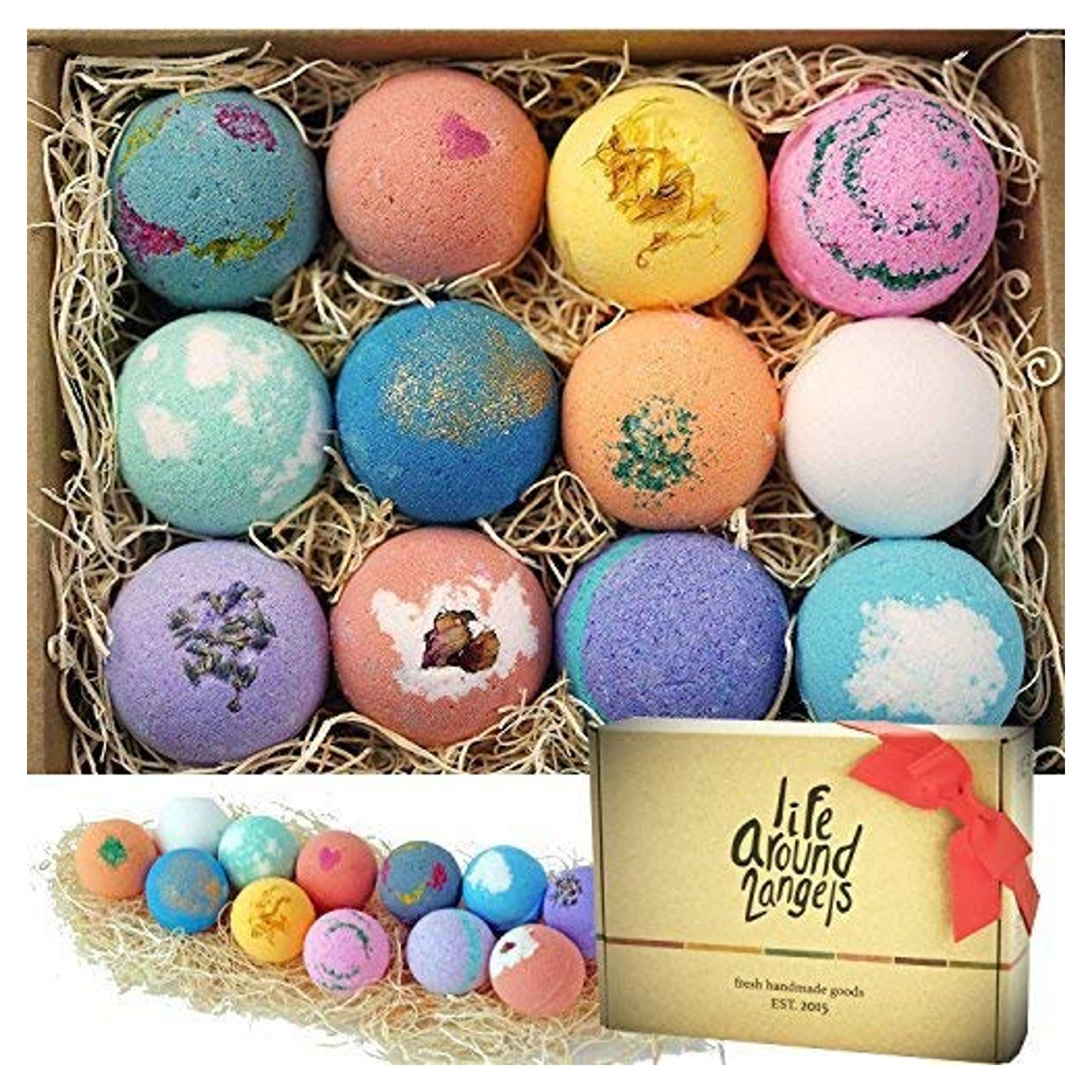 LifeAround2Angels Bath Bombs Gift Set 12 USA made Fizzies, Shea & Coco Butter Dry Skin Moisturize, Perfect for Bubble & Spa Bath. Handmade Birthday Mothers day Gifts idea For Her/Him, wife, girlfriend