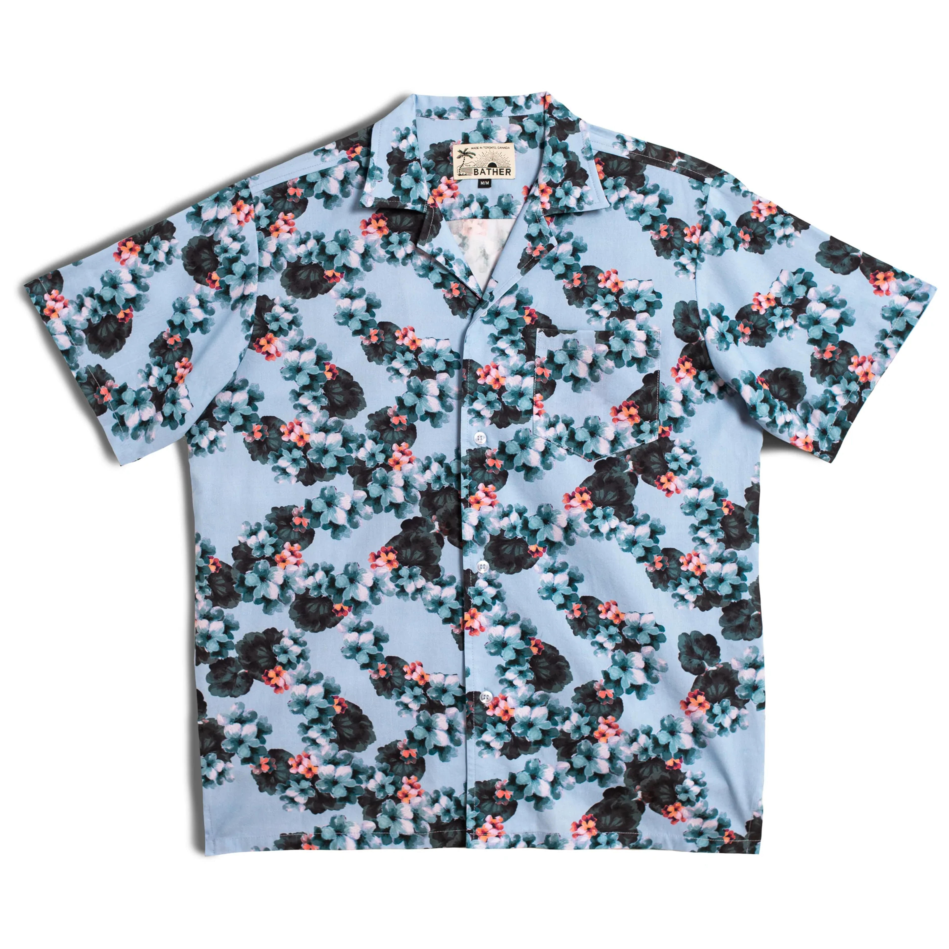 Powder Blue Floral Lei Camp Shirt - L