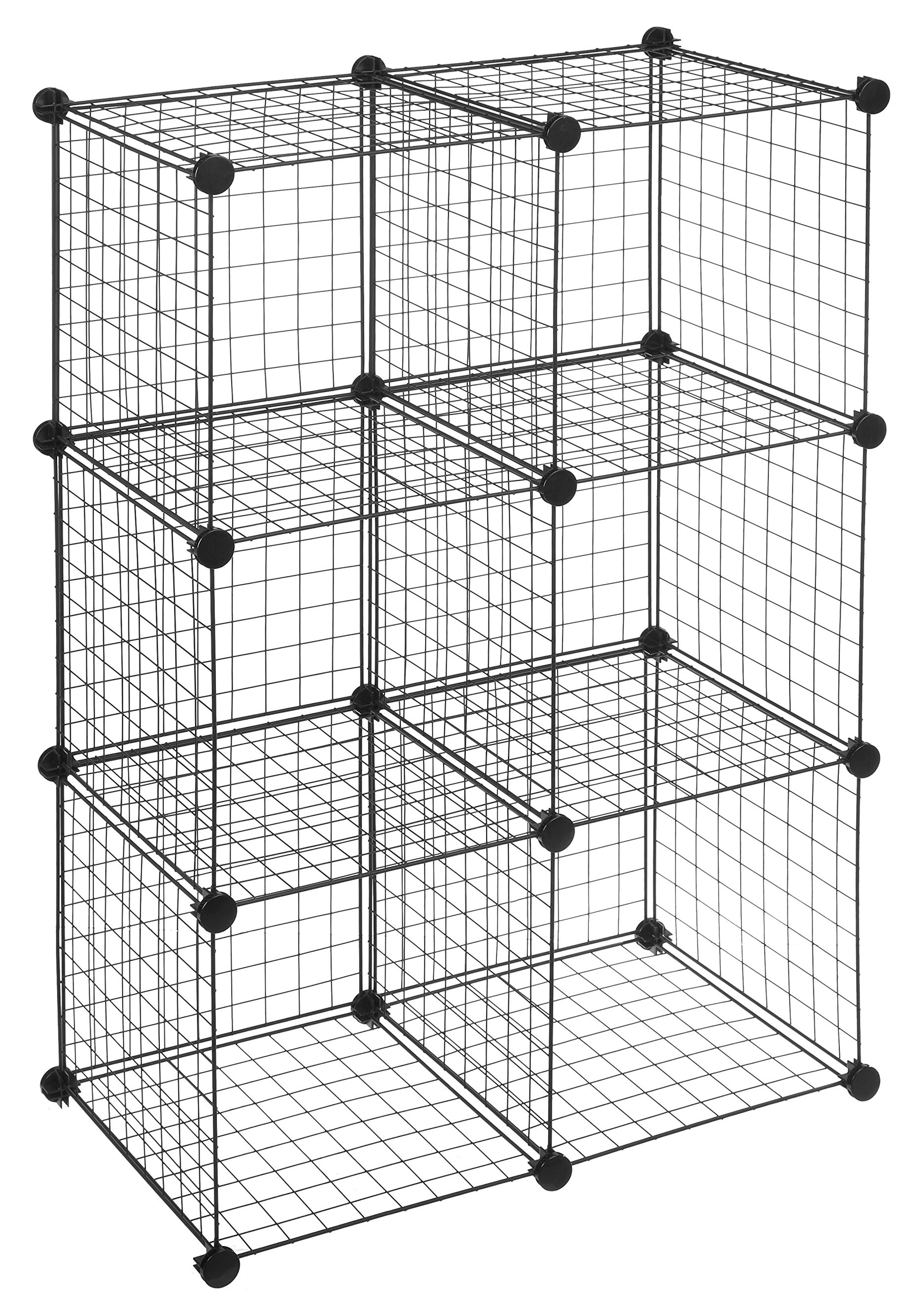 Amazon Basics 6-Cube Wire Grid Storage Shelves, 14" x 14" Stackable Cubes, Black