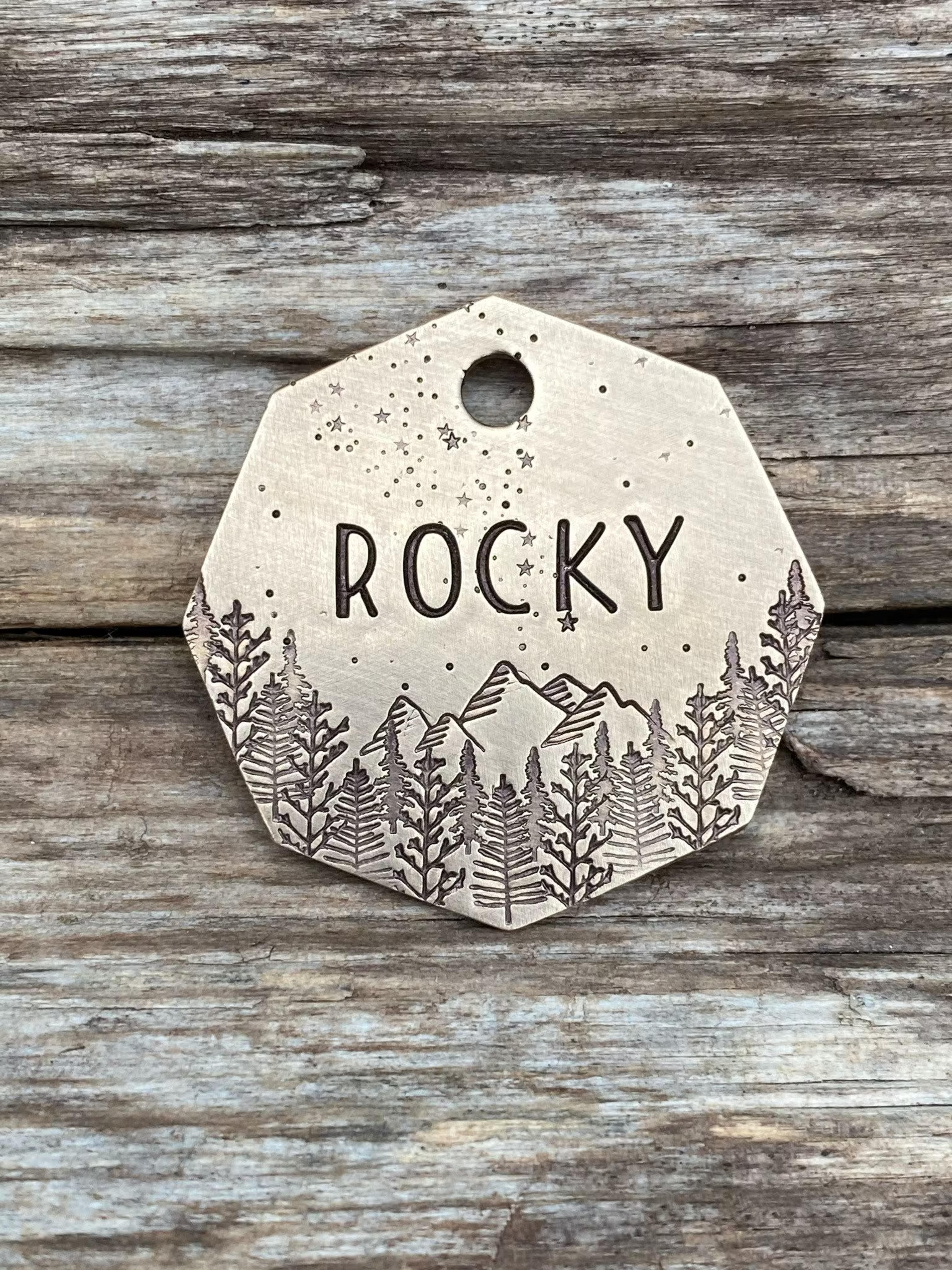 Dog Tag, Dog Tags for Dogs, Sugarloaf Stardust, Custom Dog Tags, Pet Id Tag, Personalized Dog Tag, Mountain Trees Tag, Dog Collar, Bronze