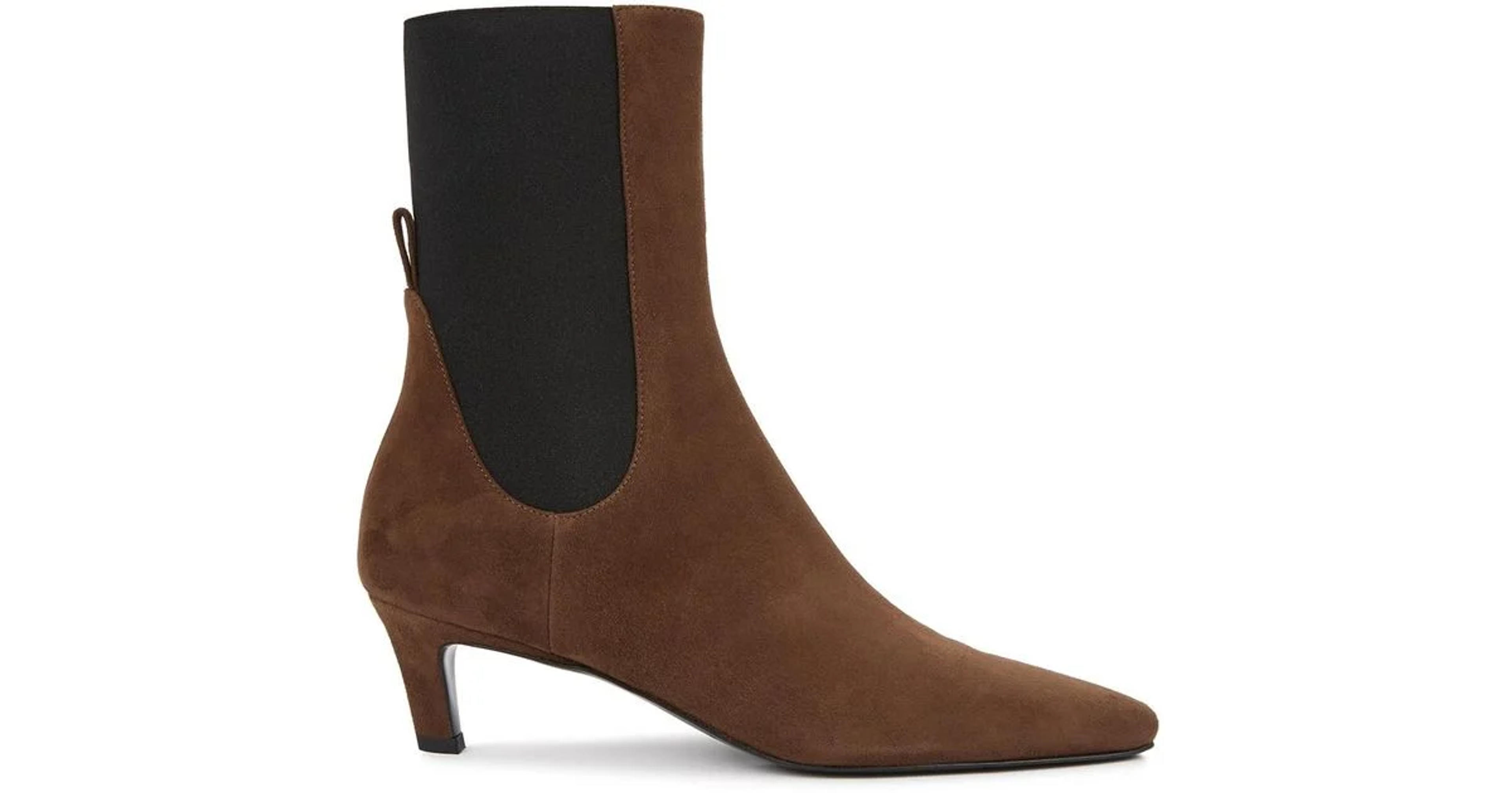 Totême The Mid Heel Suede Ankle Boot in Brown | Lyst