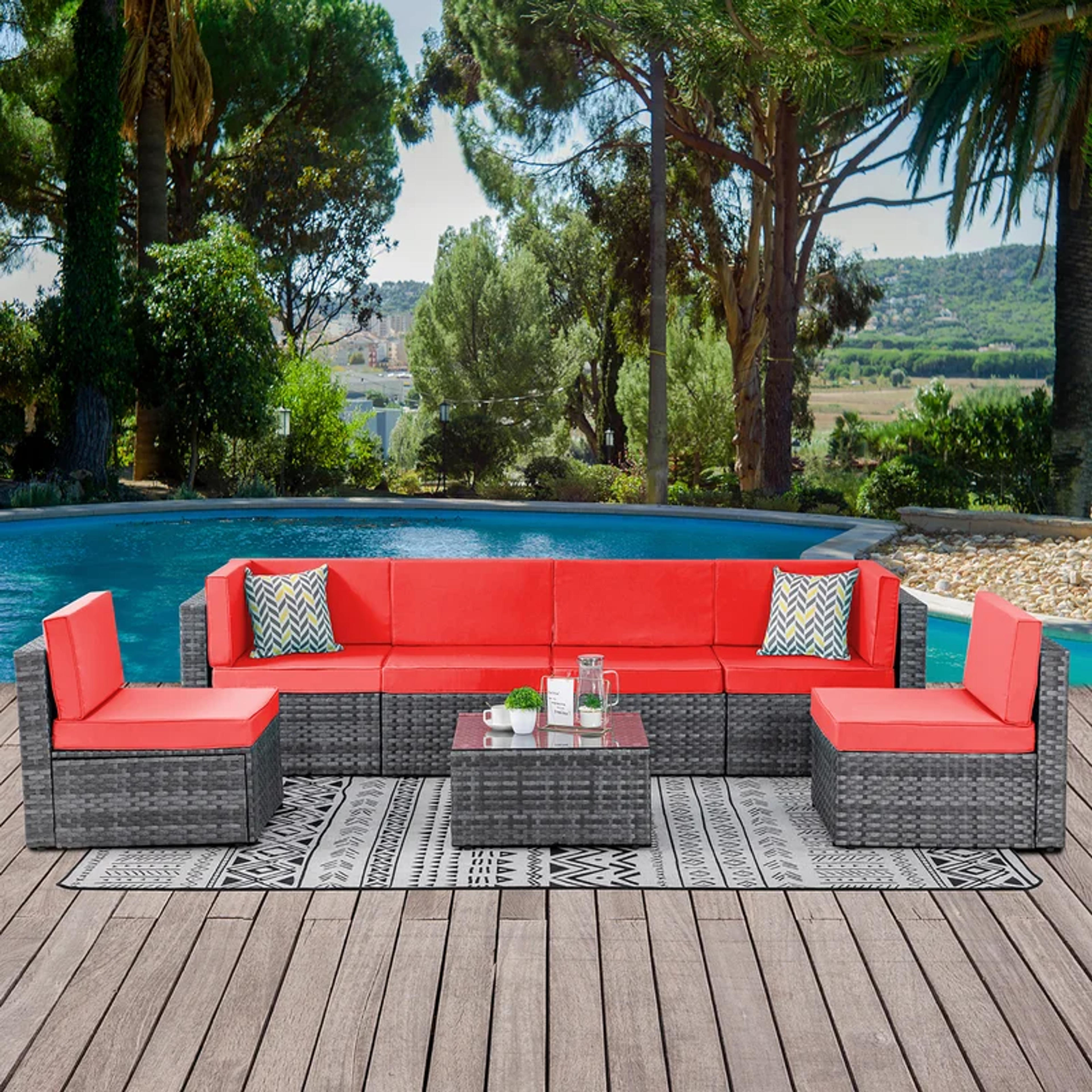 Latitude Run® Polyethylene (PE) Wicker 6 - Person Seating Group with Cushions & Reviews | Wayfair