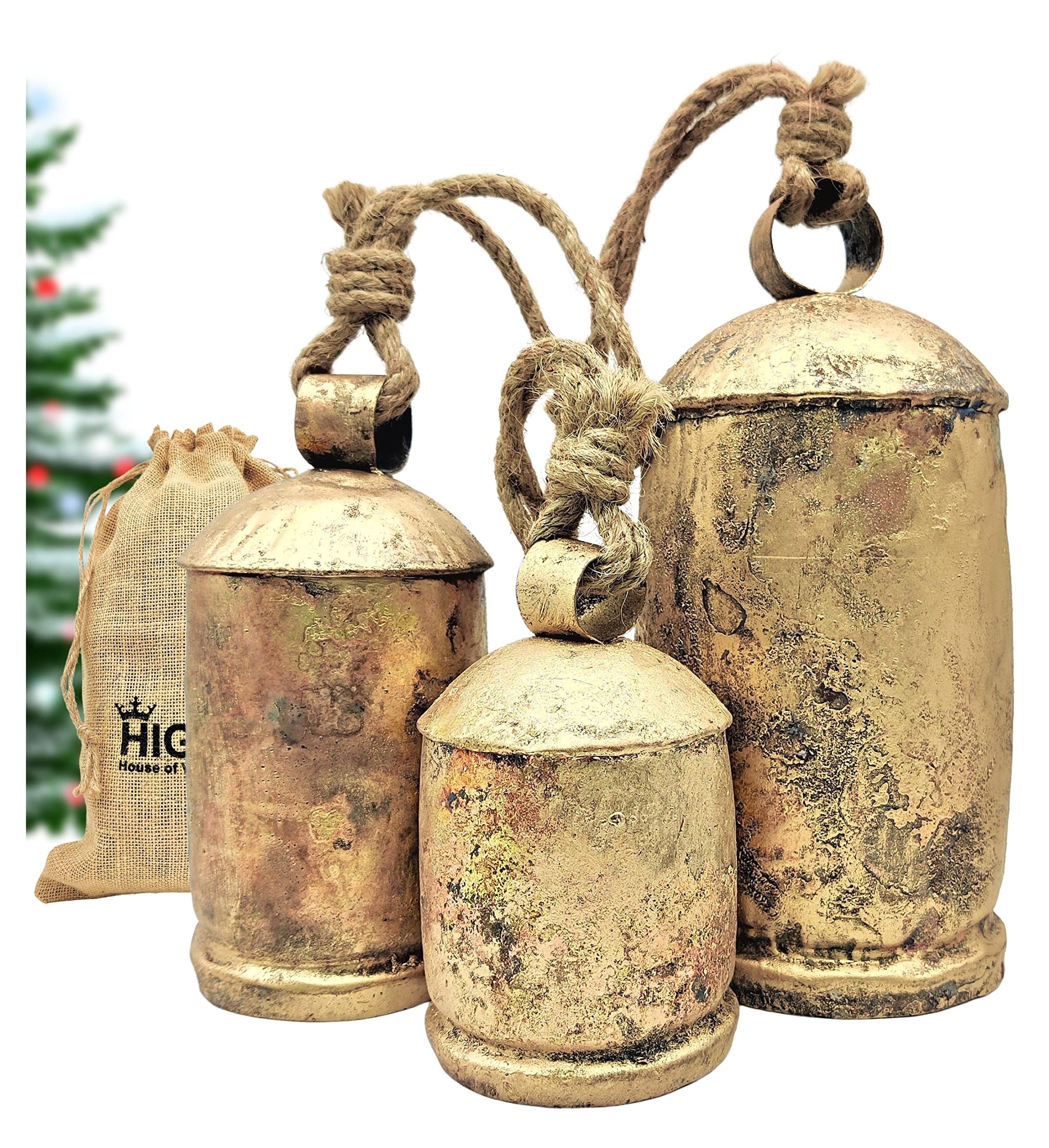 Amazon.com: HIGHBIX Set of 3 Giant Harmony Cow Bells Huge Vintage Handmade Rustic Lucky Christmas Hanging XL Bells On Rope (Country Rustic, X-Large) : Home & Kitchen