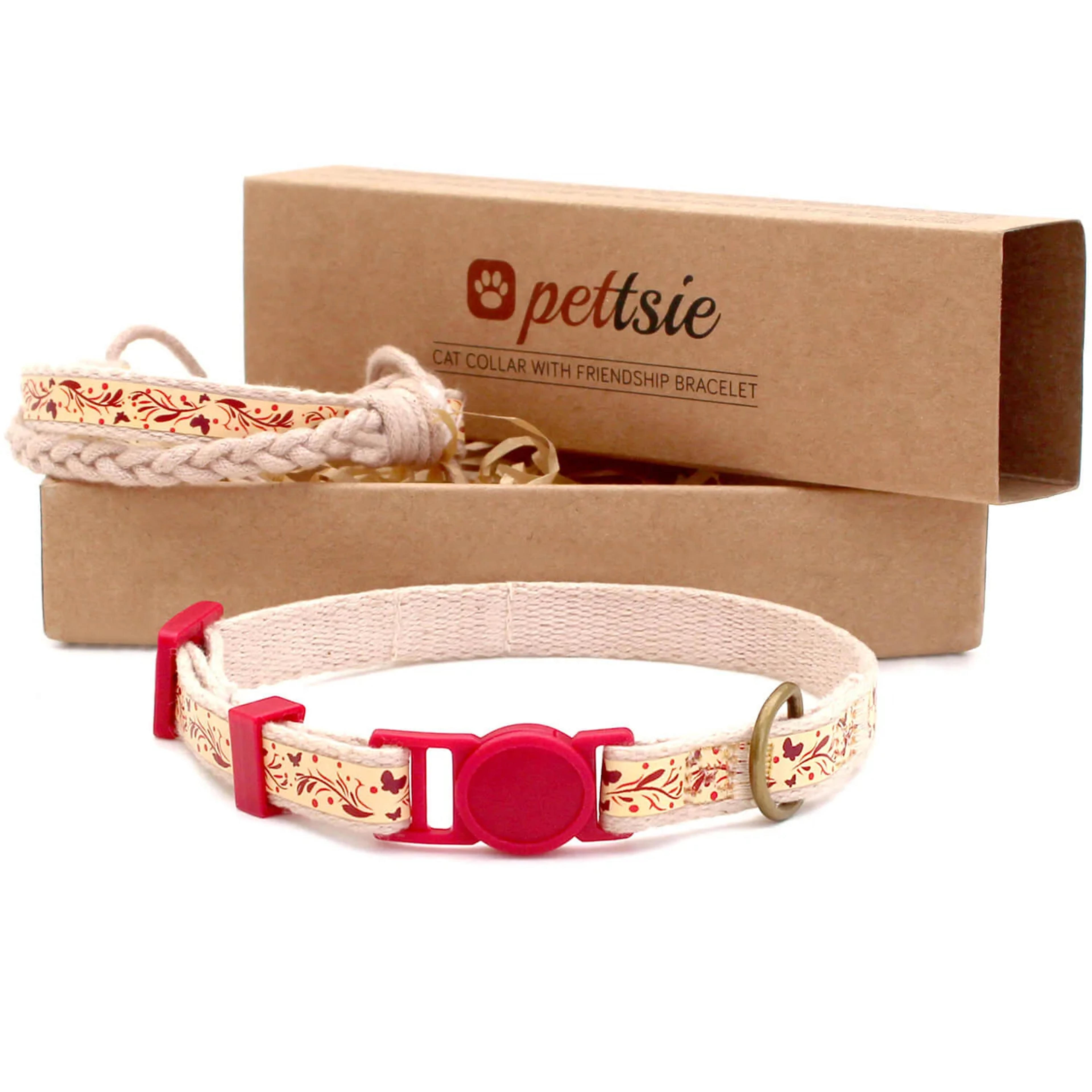 Red kitten collar with safety breakaway buckle and friendship bracelet for you - Red