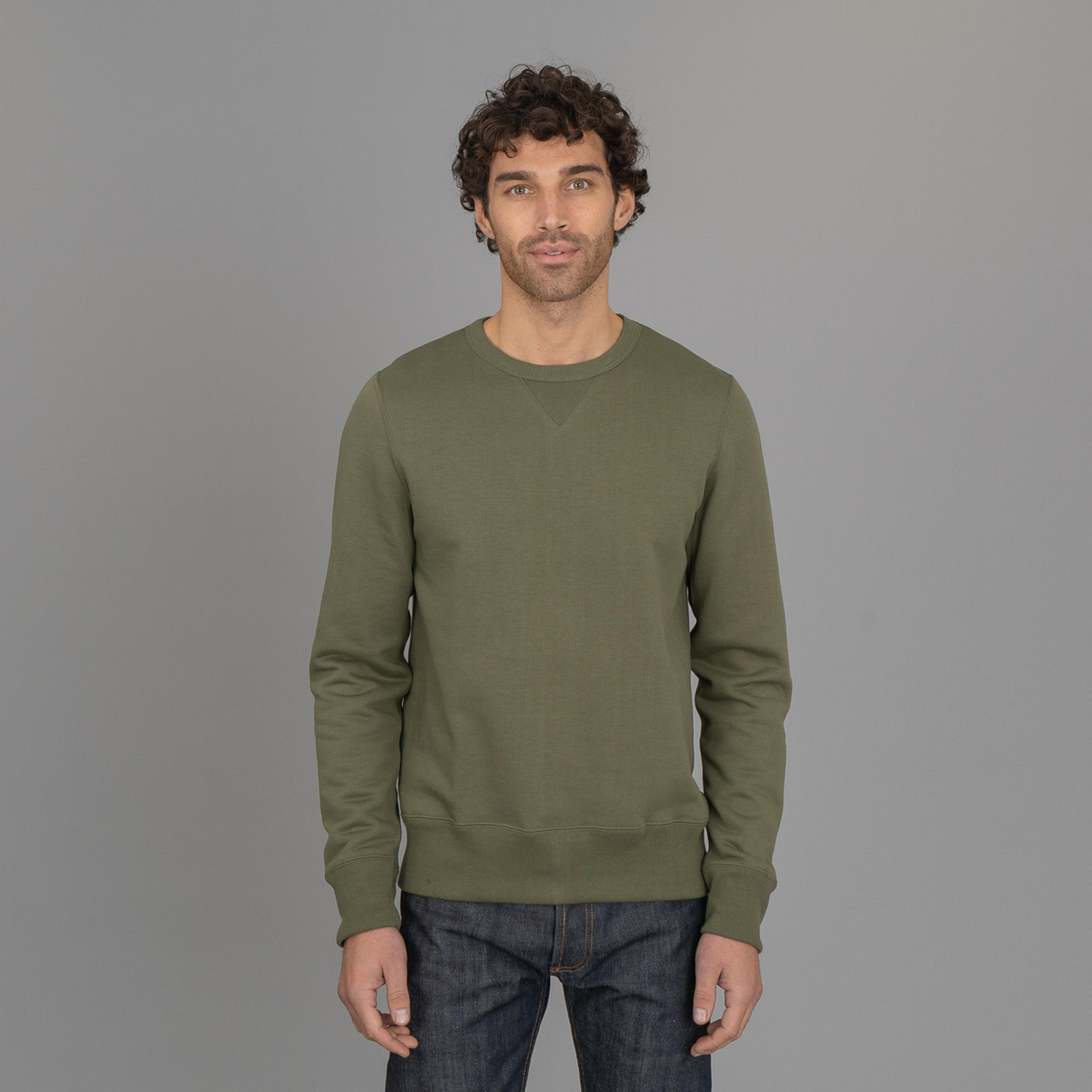 Merz b. Schwanen 346 Heavyweight Crew Neck Sweater – Army - Rivet and Hide