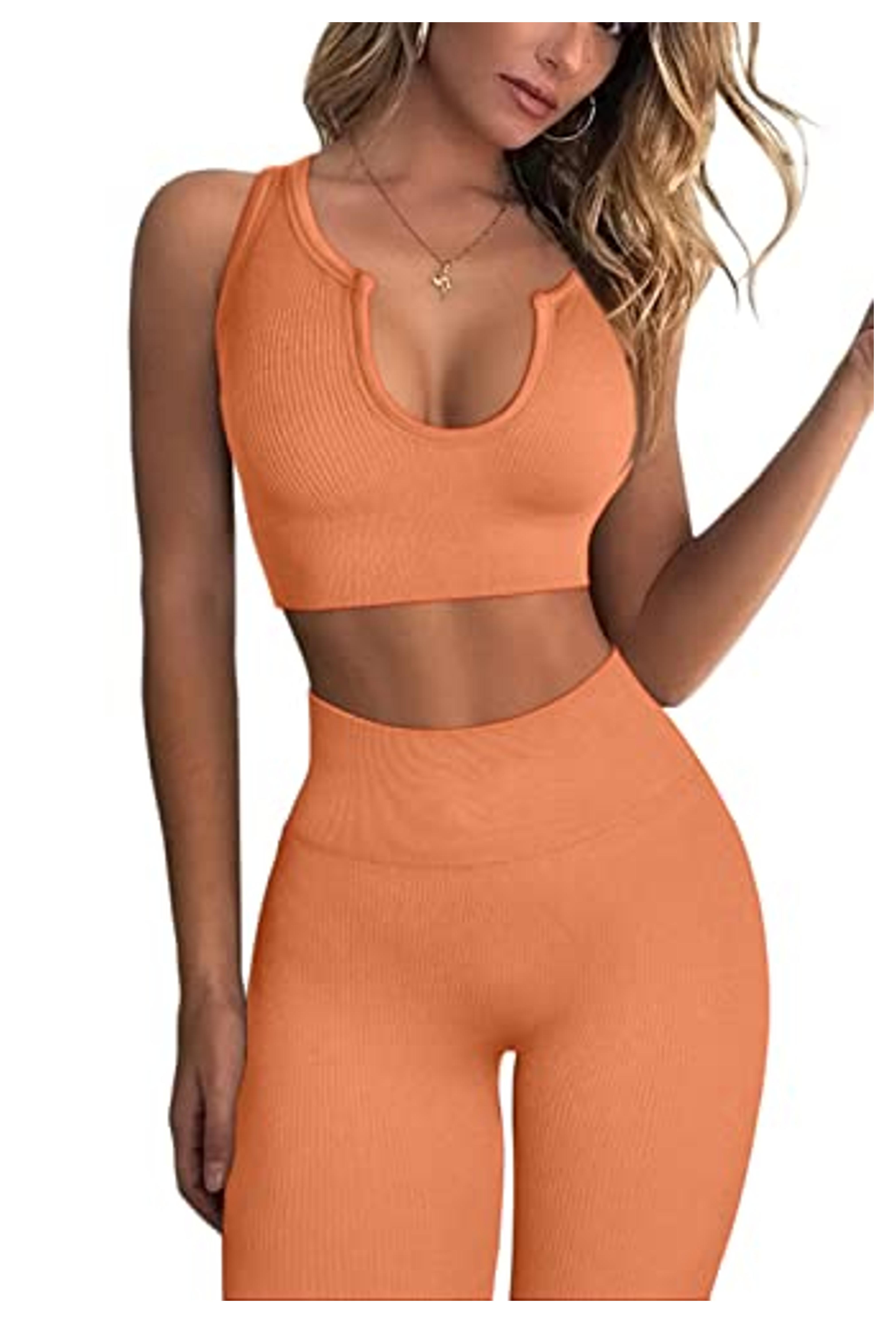 Amazon.com: QINSEN Women's Yoga Leggings 2 Piece Outfit Ribbed Seamless High Waisted Workout Yoga Bra Sets M : Clothing, Shoes & Jewelry