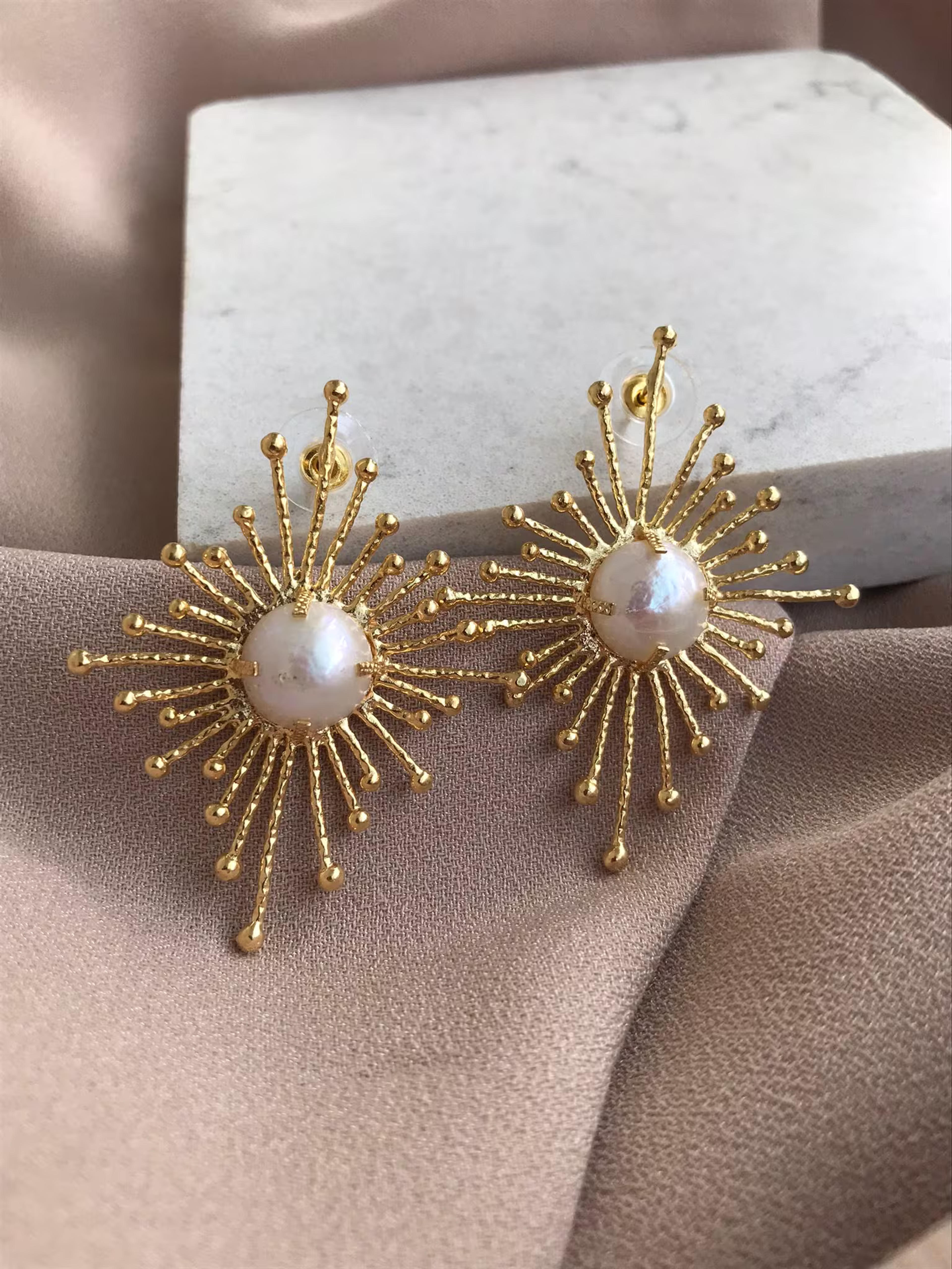 NEW Baroque Pearl Unique Earrings North Star Design - Etsy