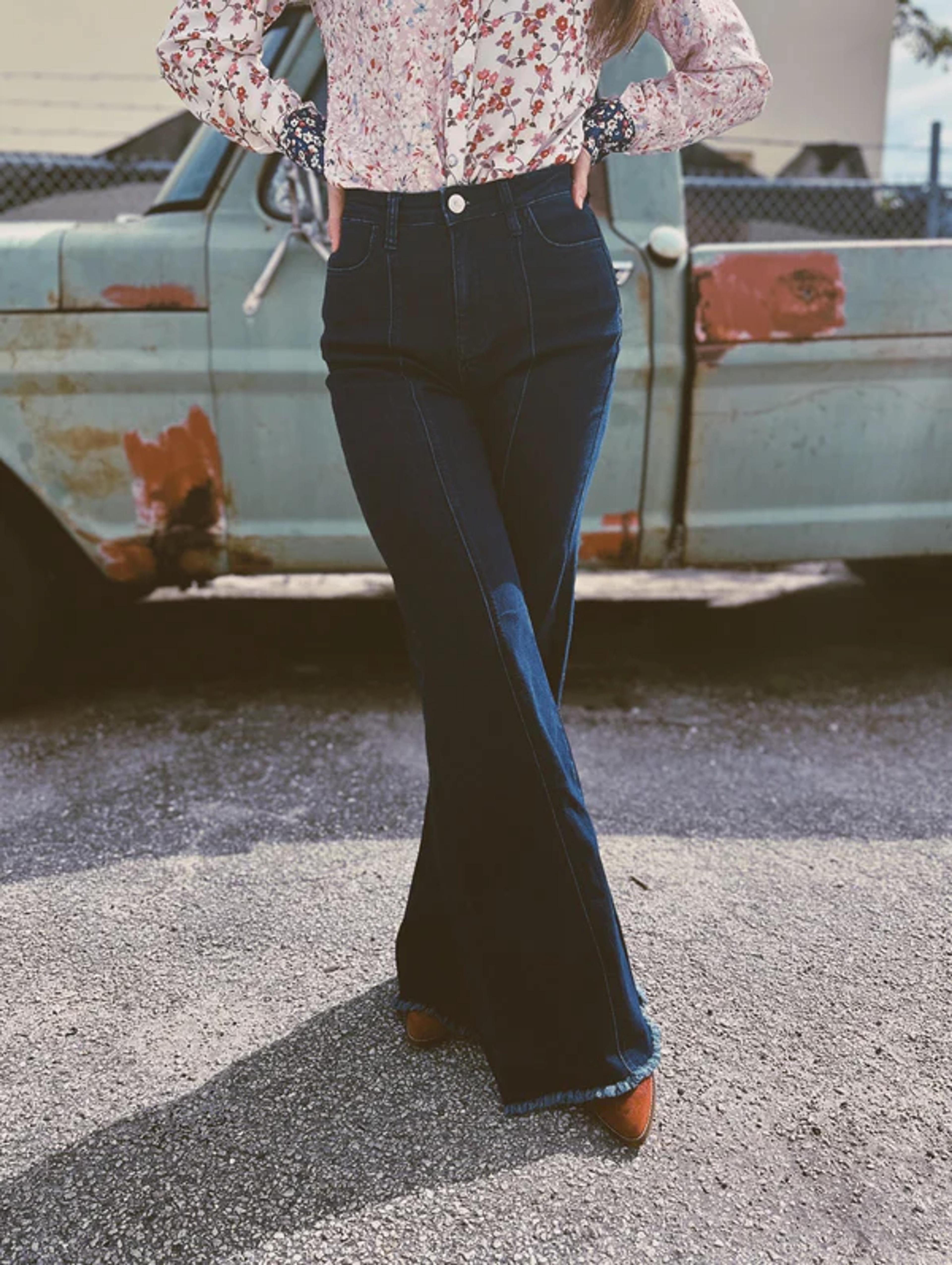 Firecracker Wide Leg Palazzo Fit Dark Indigo Jeans