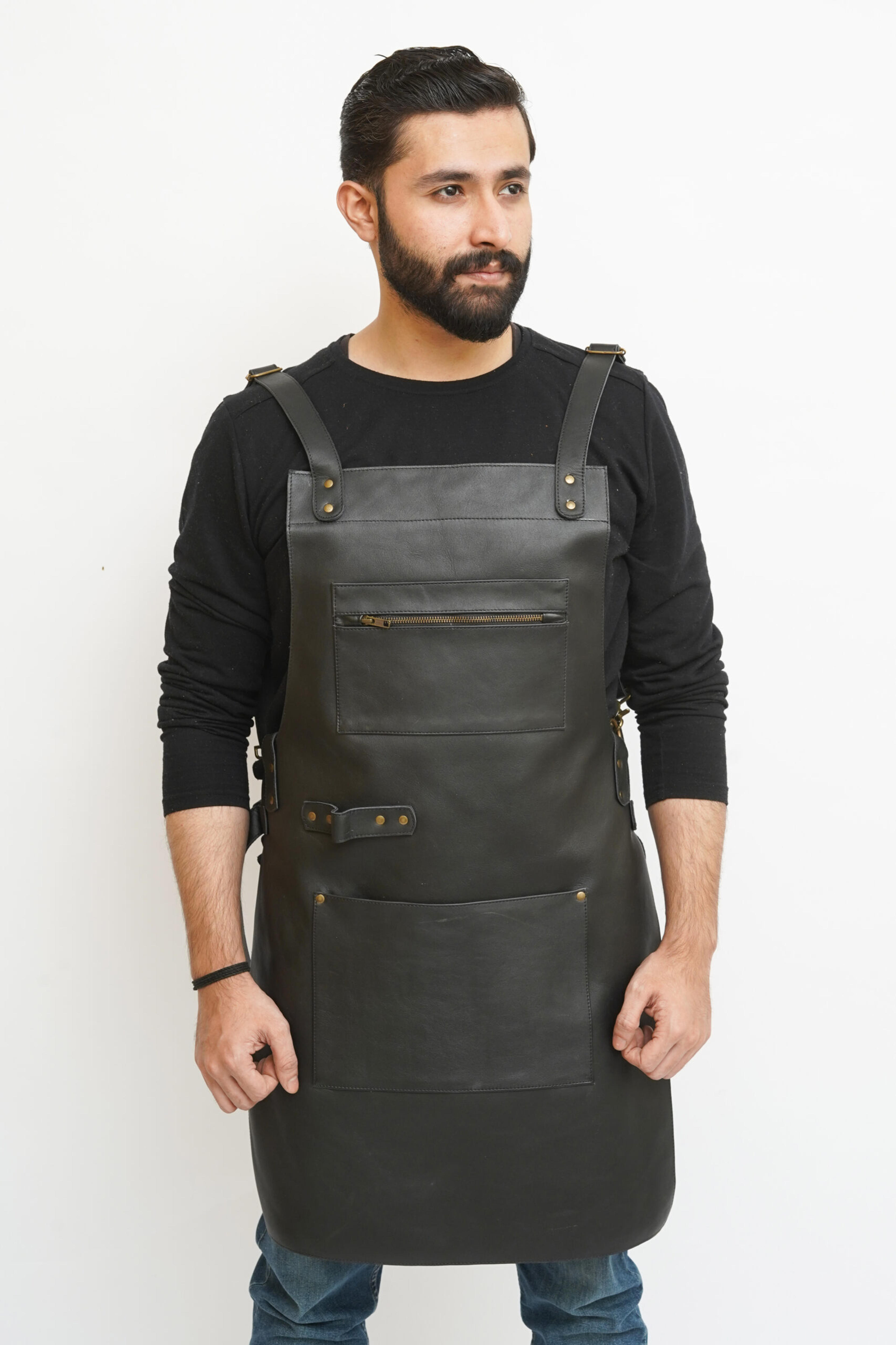 Black Leather Apron with Multiple Pocket and Tool Holder