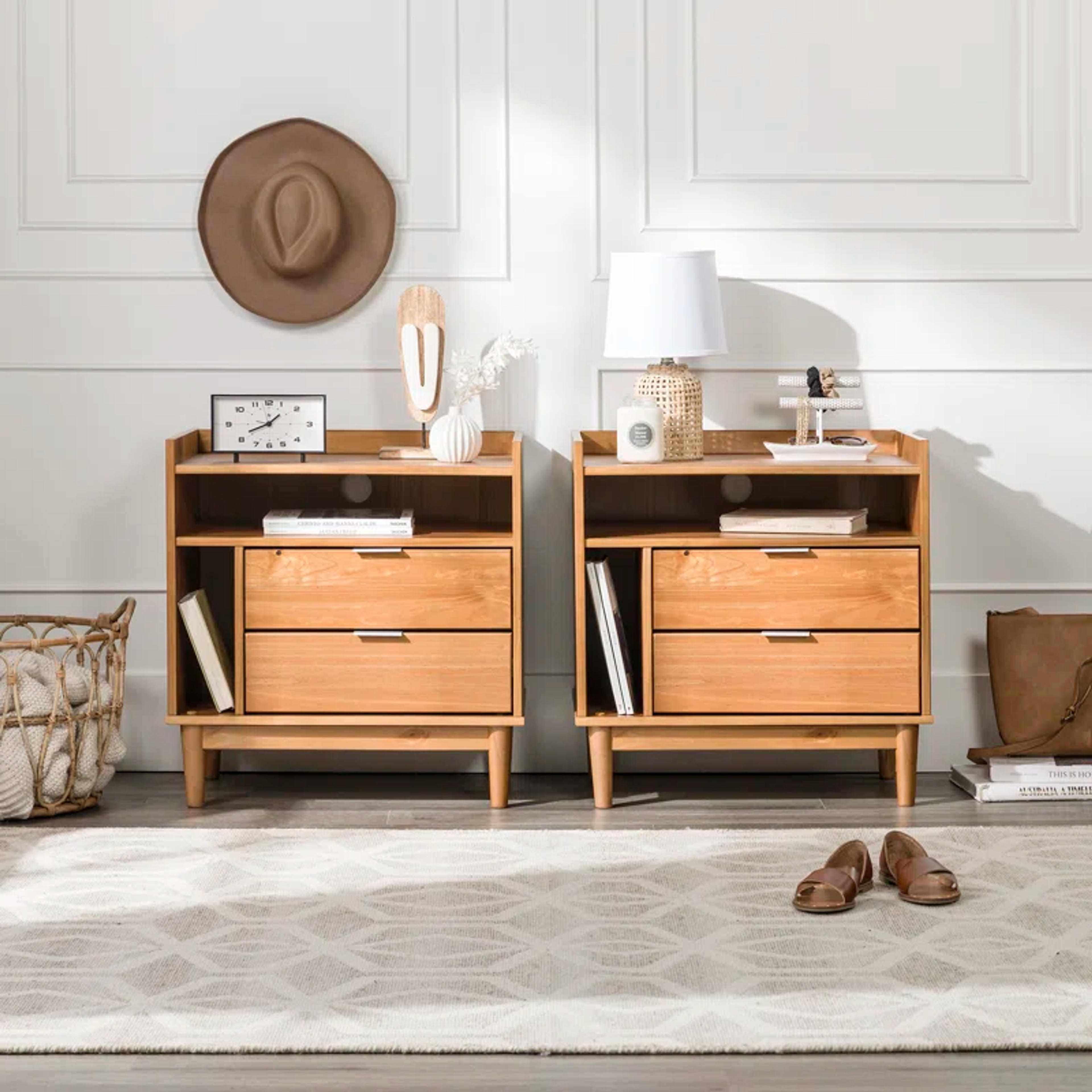 Wade Logan® Gheorghe Mid-Century Modern Solid Wood 2-Drawer Nightstands & Reviews | Wayfair