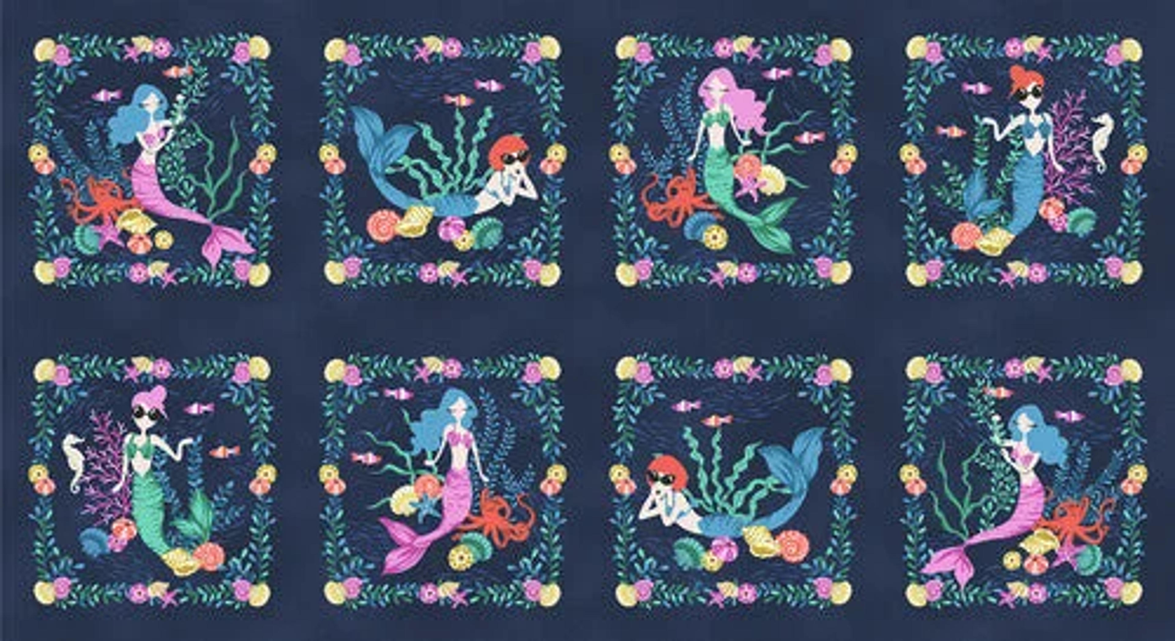 Studio E Mermaid in Blue Jeans  Panel Fabric // Quilting