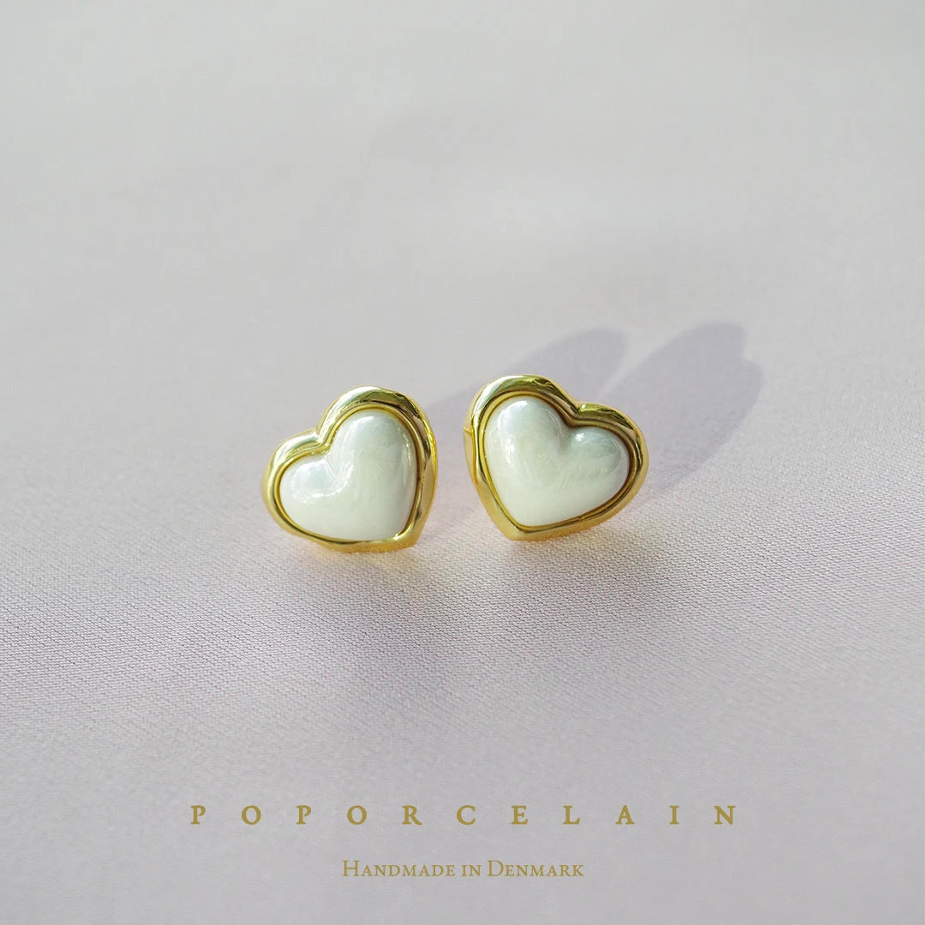 Porcelain Pearly White Heart Stud Earrings SKU: E_050W