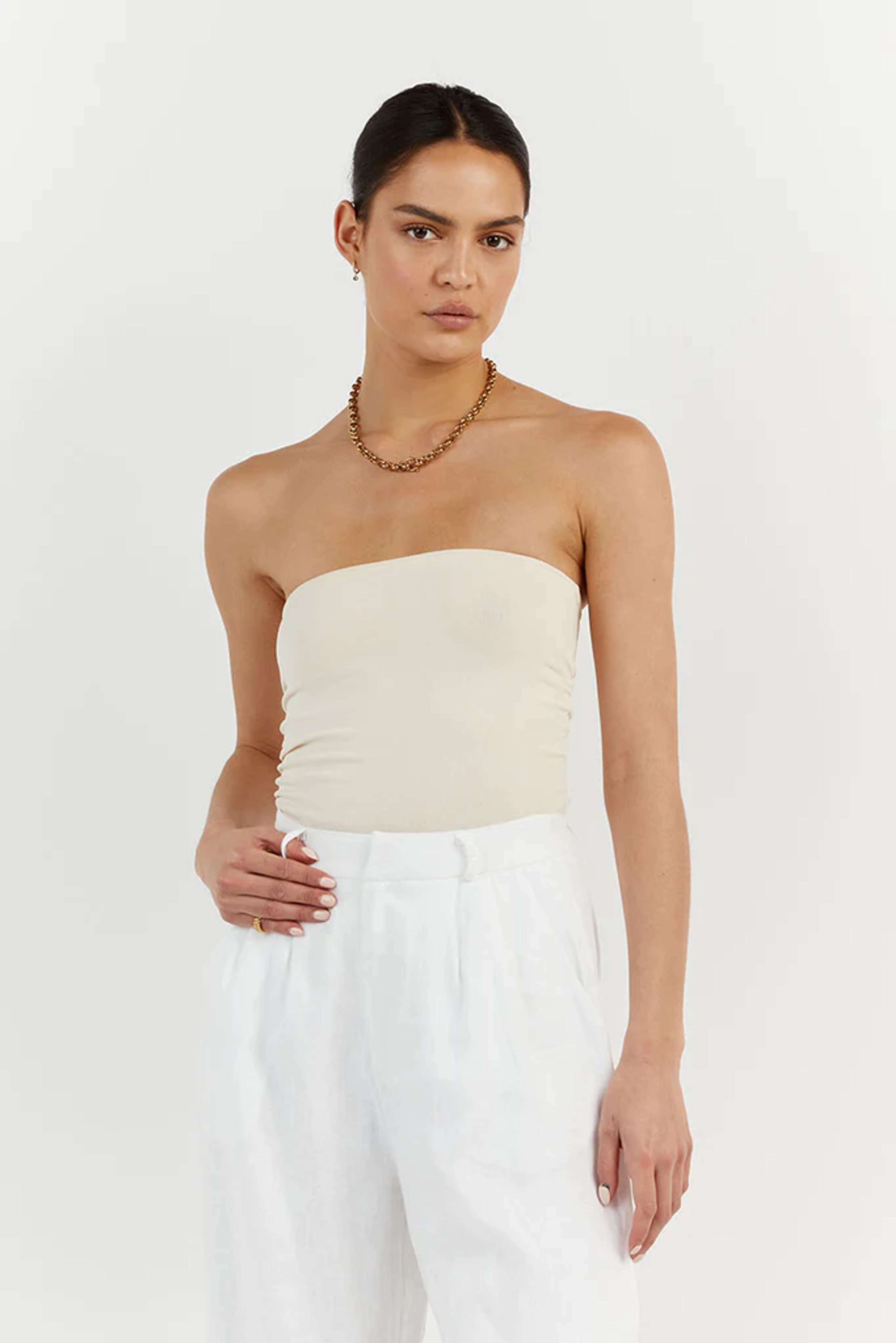 CARRIE BUTTER BANDEAU KNIT TOP