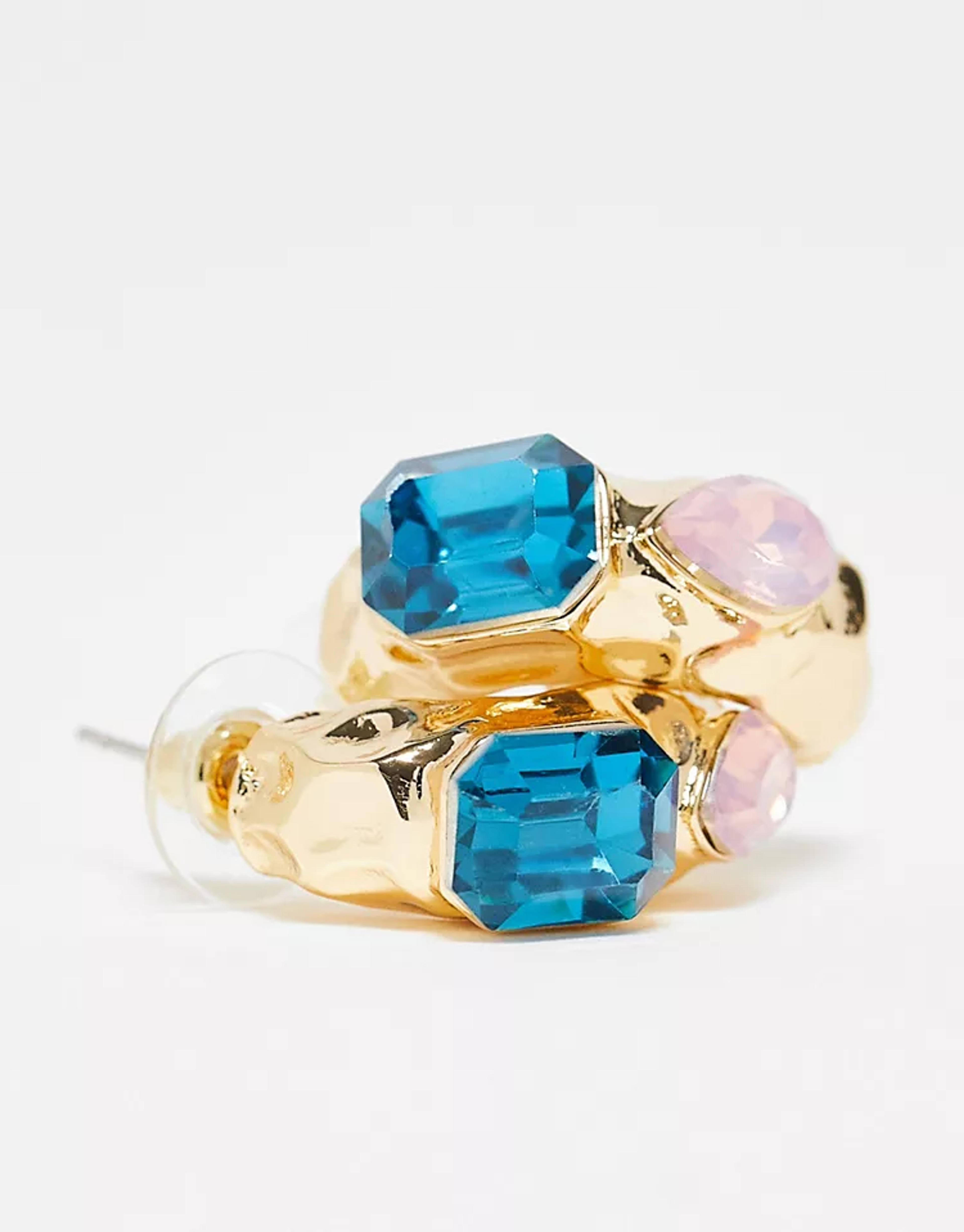 DesignB London molten hoop earrings with encrusted glass in gold | ASOS