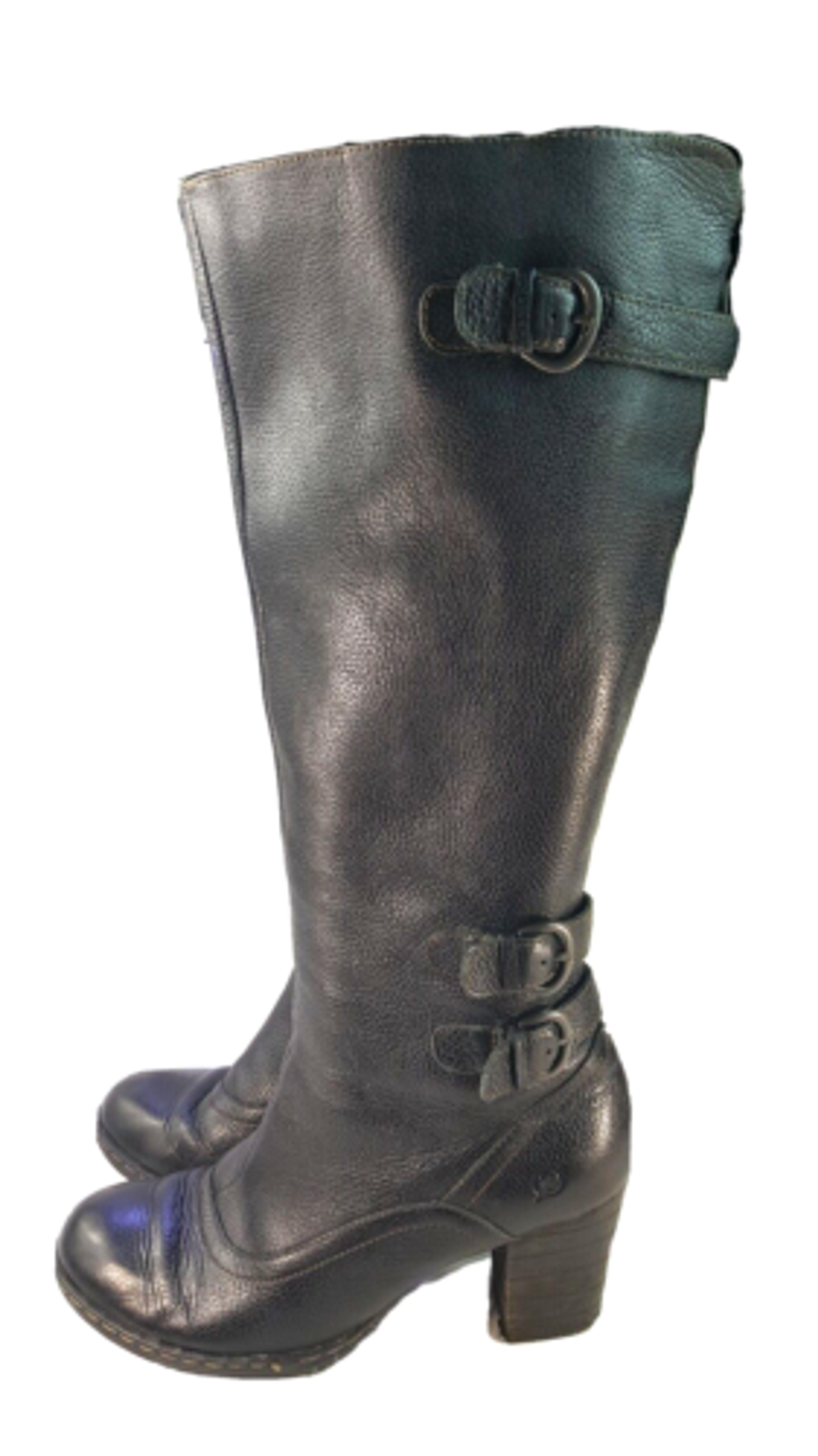 VTG Born Crown Women's Goth Black Leather Knee High Heel Boots Size 10 M