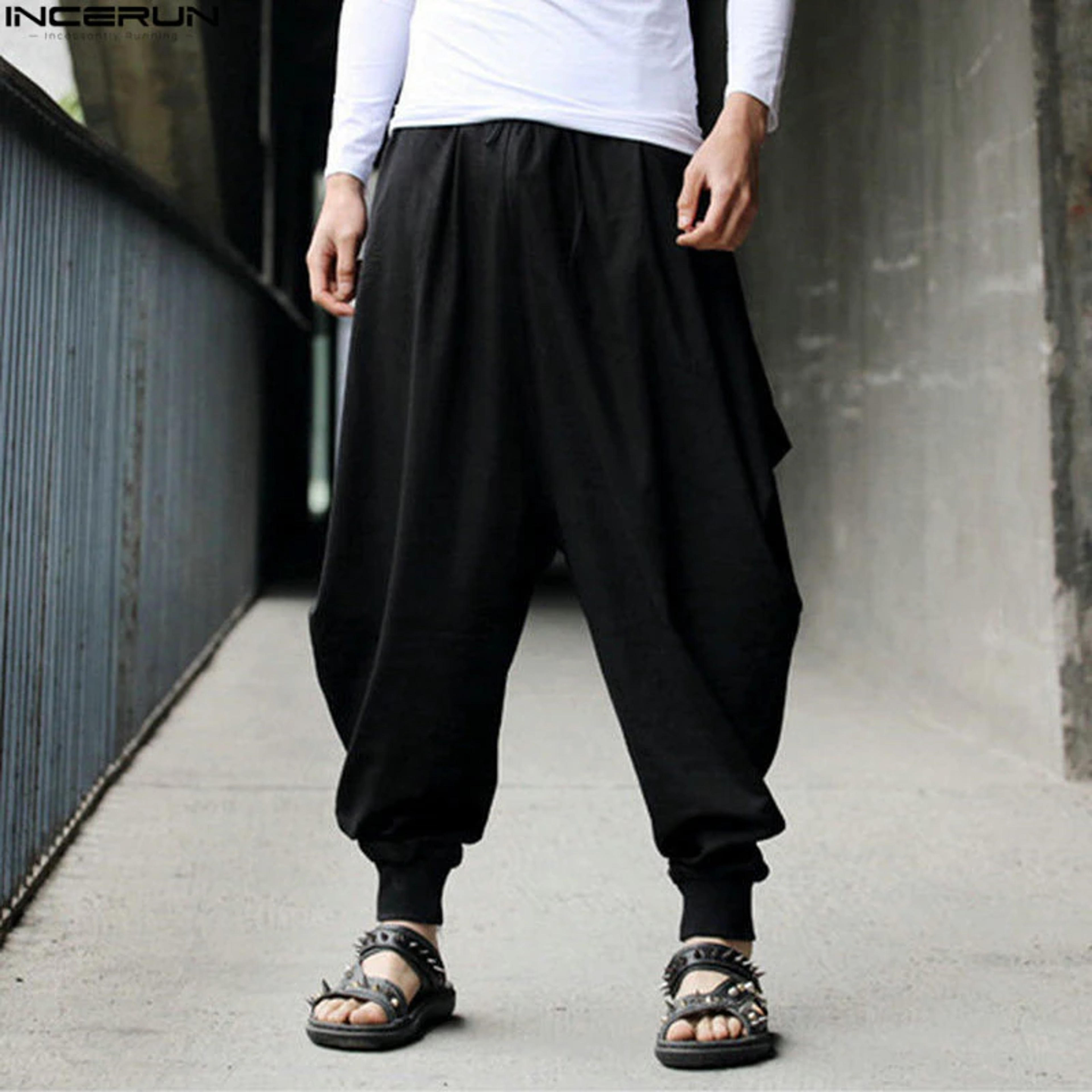 INCERUN Men's Harem Baggy Pants Men Hakama Linen Casual Wide Leg Mens Pants Japanese Trousers Men's Cross pants Crotch Pants 5XL|Cross Pants| - AliExpress