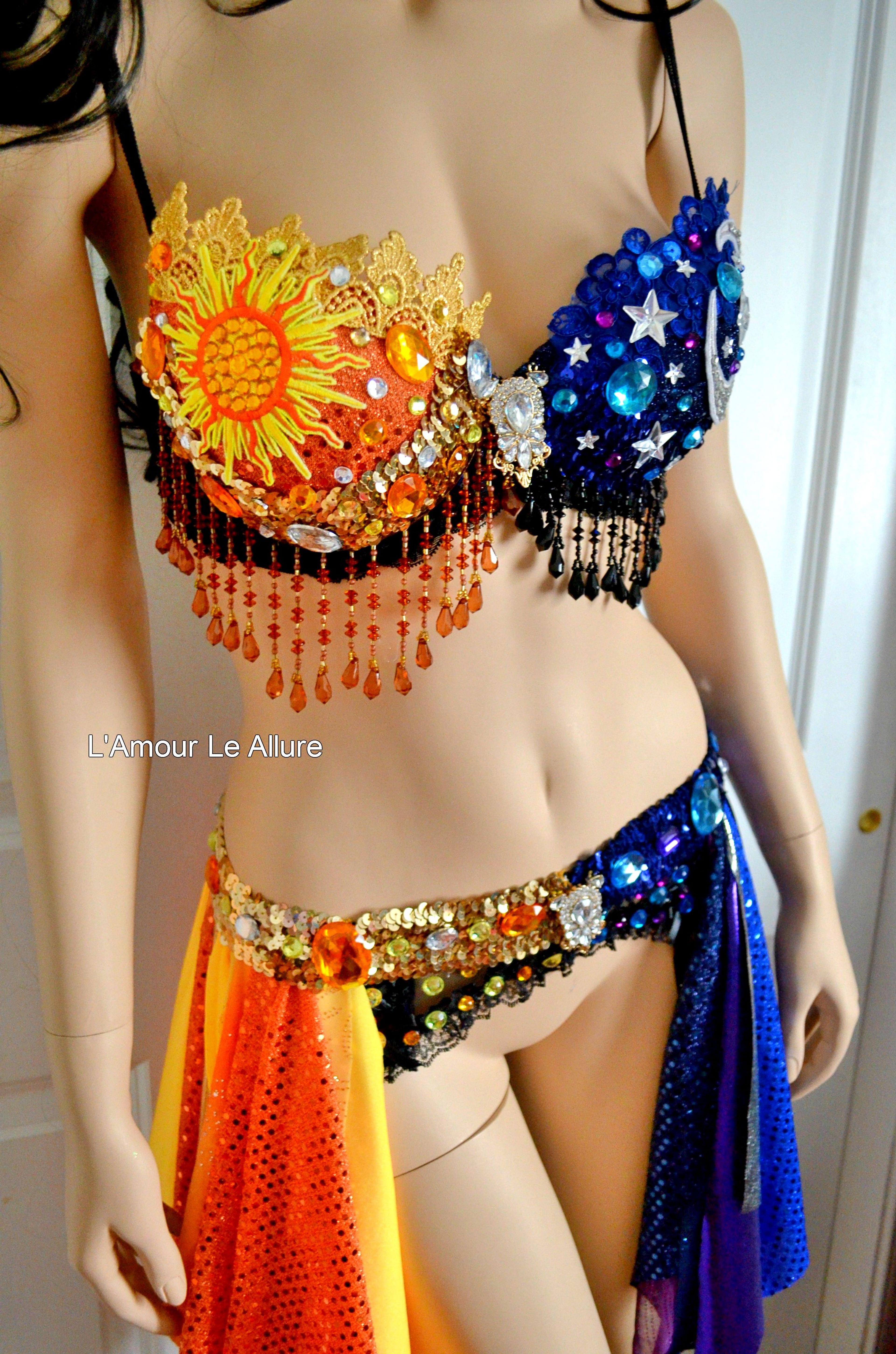 Galaxy Sun and Moon Rave Bra and Garter Belt Dance Halloween Costume