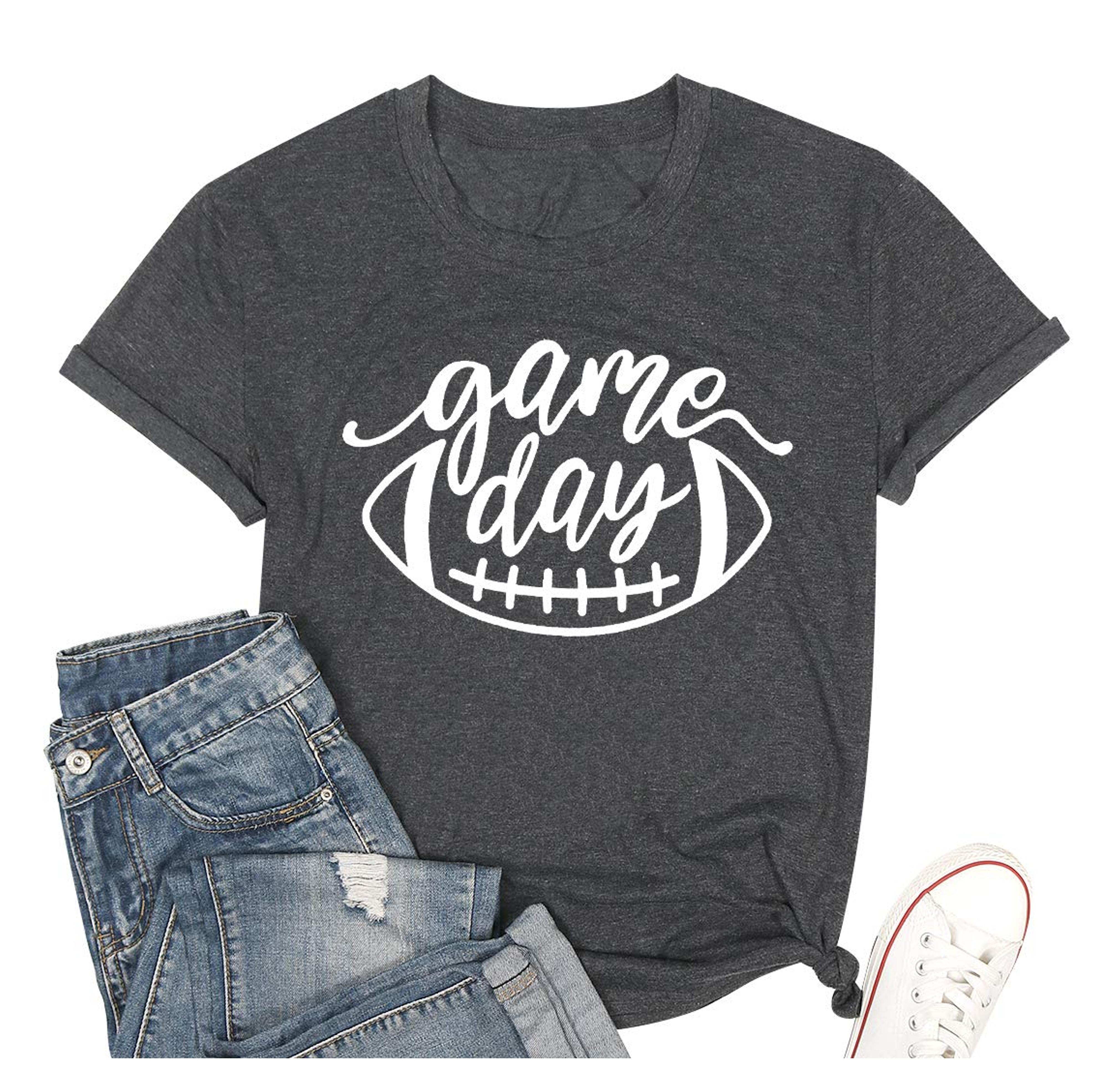Game Day Football T Shirts Women Cute Football Graphic Tee Tops Funny Sunday Casual Short Sleeve Tee Shirts Dark Grey at Amazon Women’s Clothing store