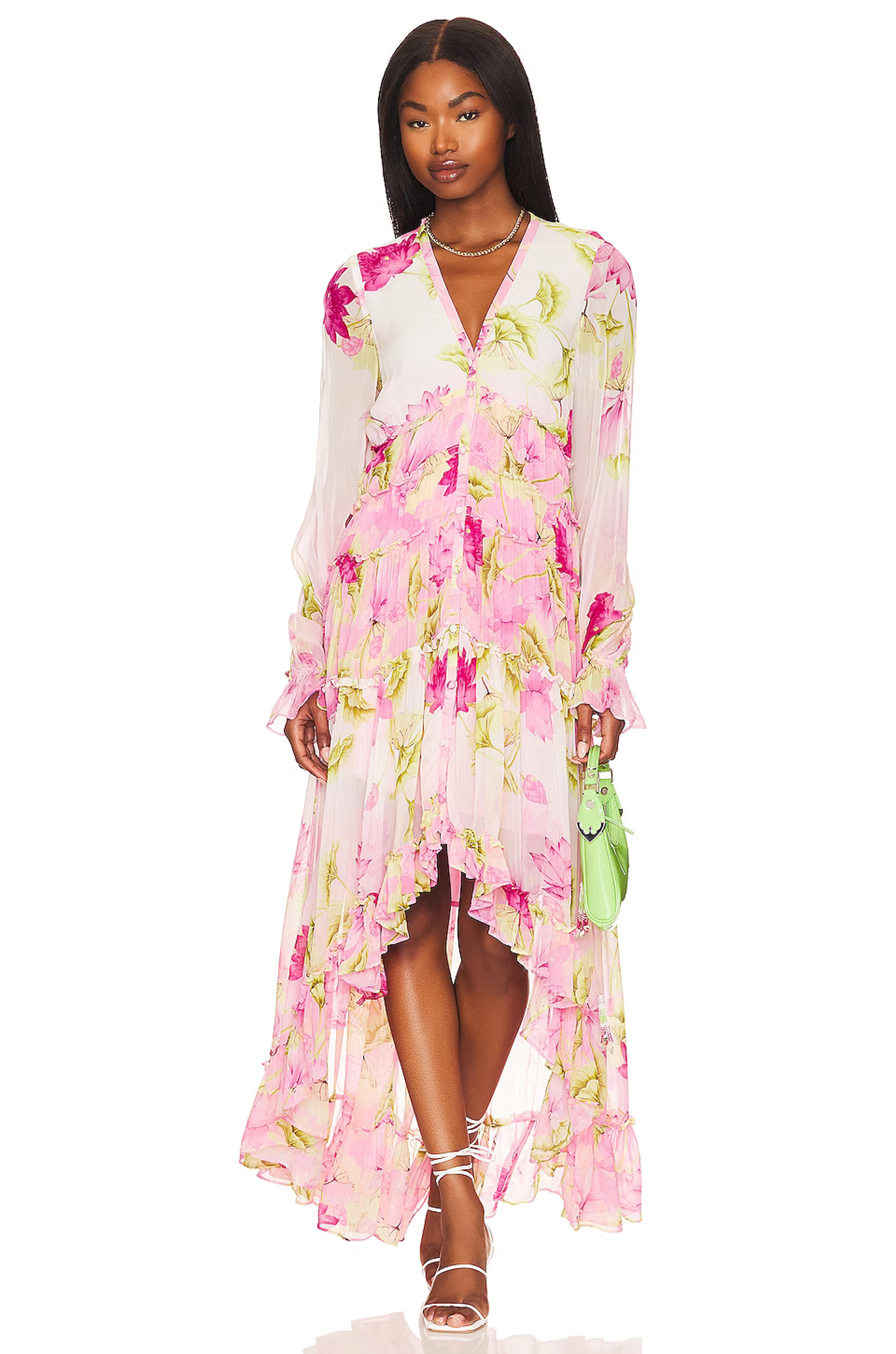 ROCOCO SAND Ren Hi-low Maxi Dress in Pink Lotues | REVOLVE