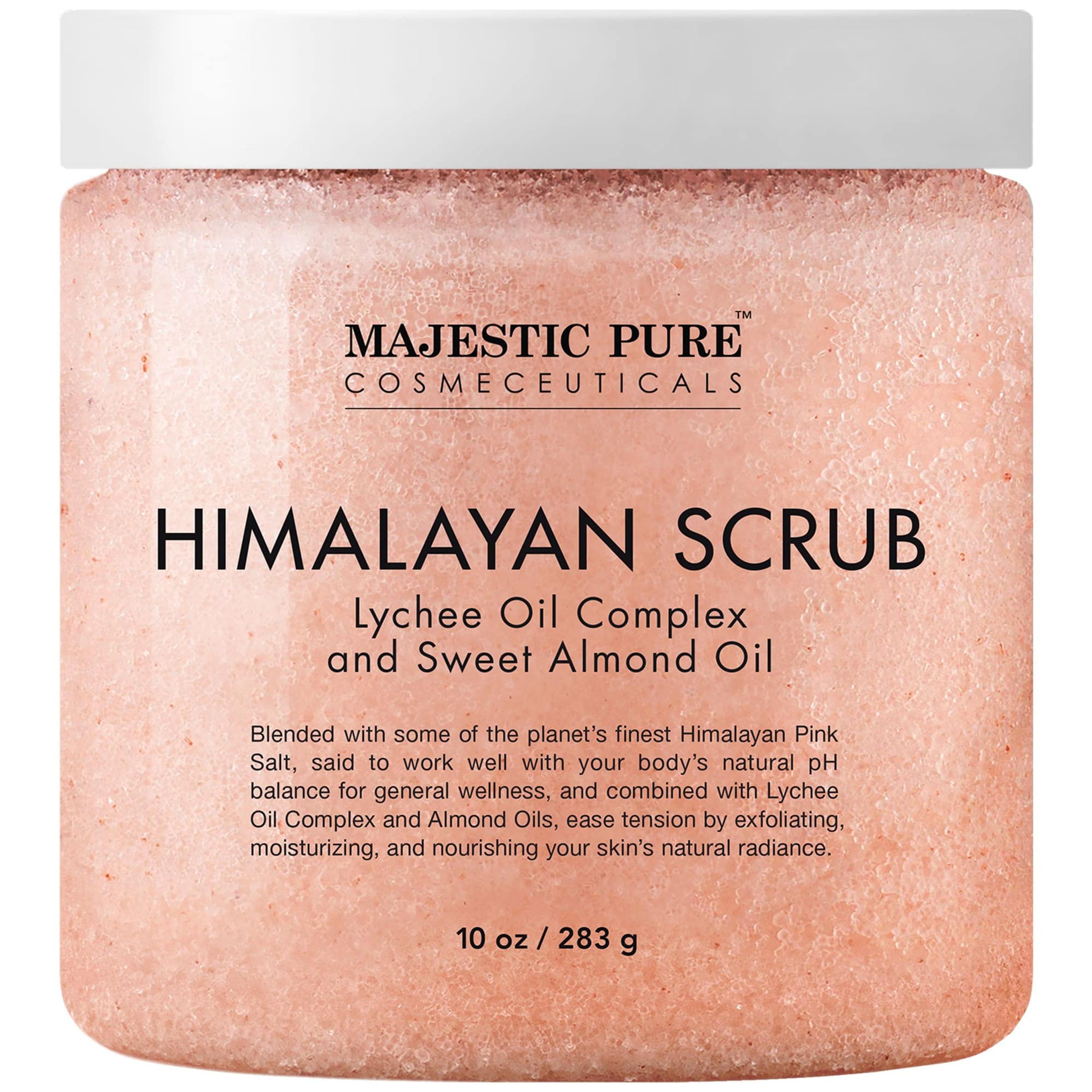 Himalayan Salt Body Scrub with Lychee Essential Oil from Majestic Pure, All Natural Scrub to Exfoliate & Moisturize Skin, 12 oz