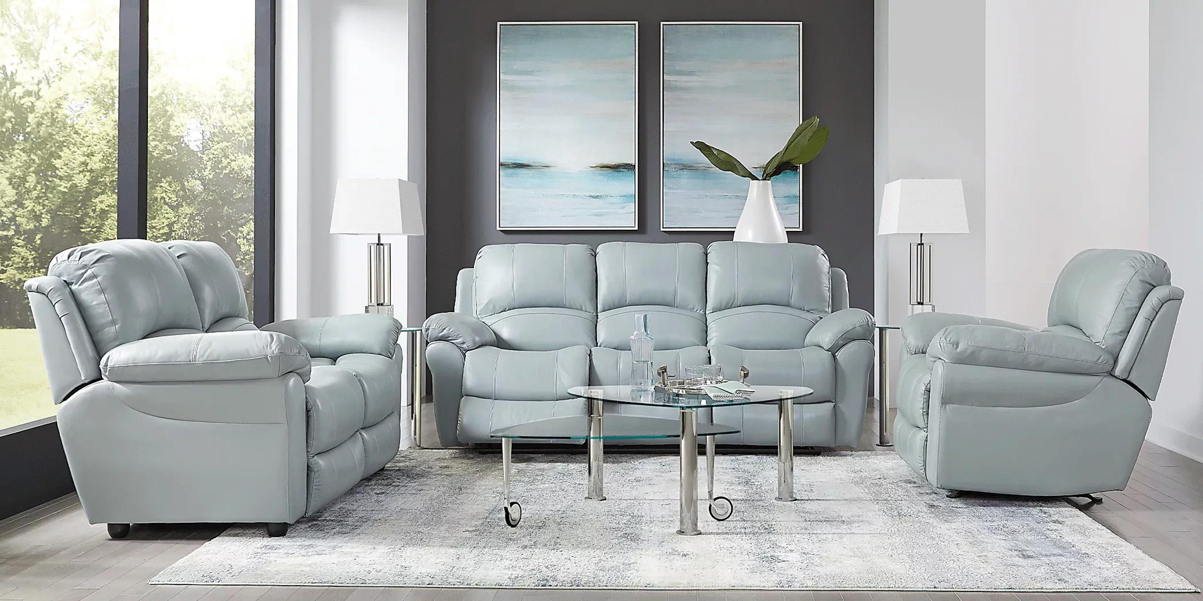 Vercelli Aqua Leather 5 Pc Living Room with Reclining Sofa