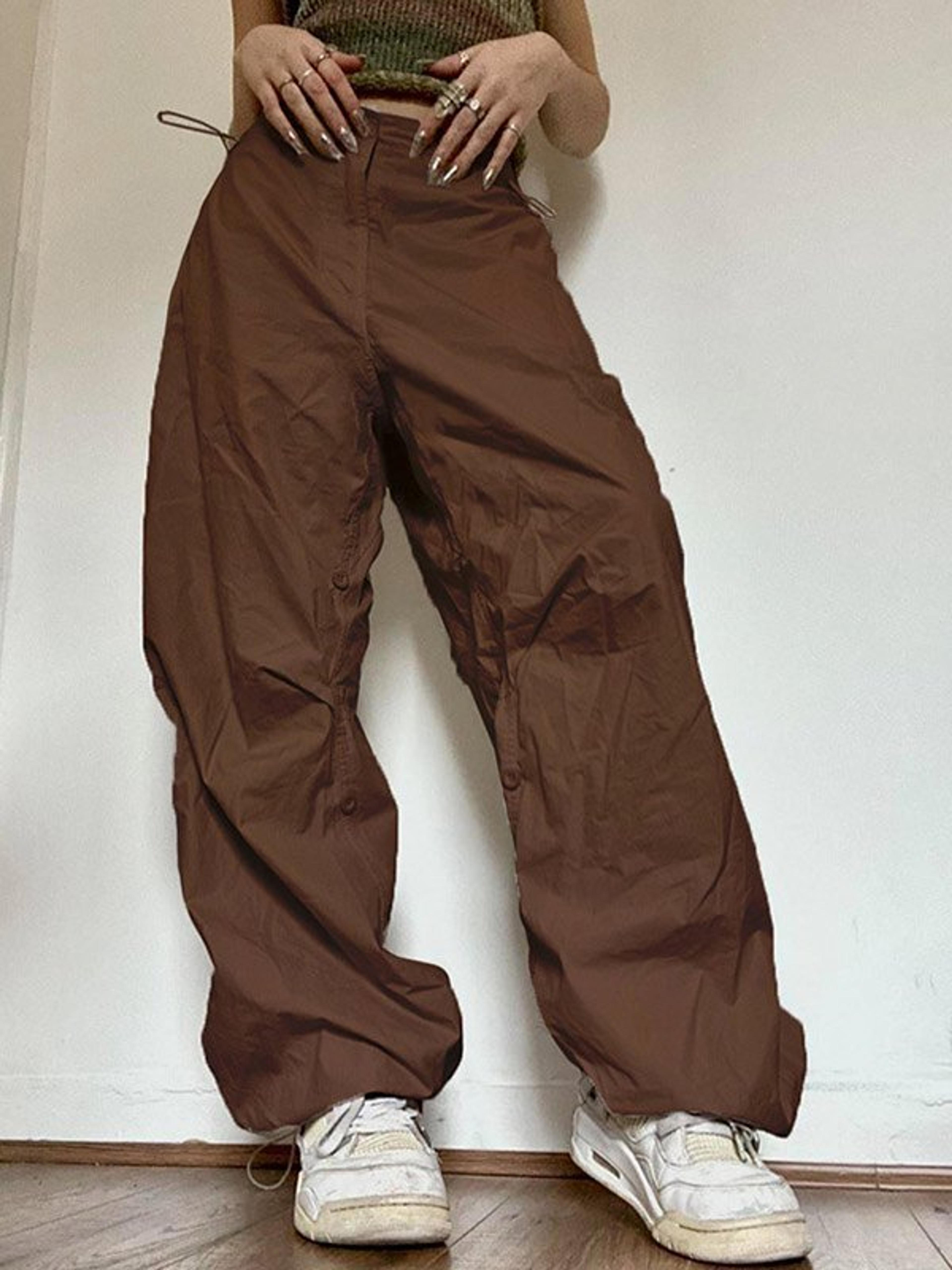 2022 Drawstring Low Waist Baggy Cargo Pants Brown L In Cargo Pants Online Store. Best For Sale | Emmiol.com