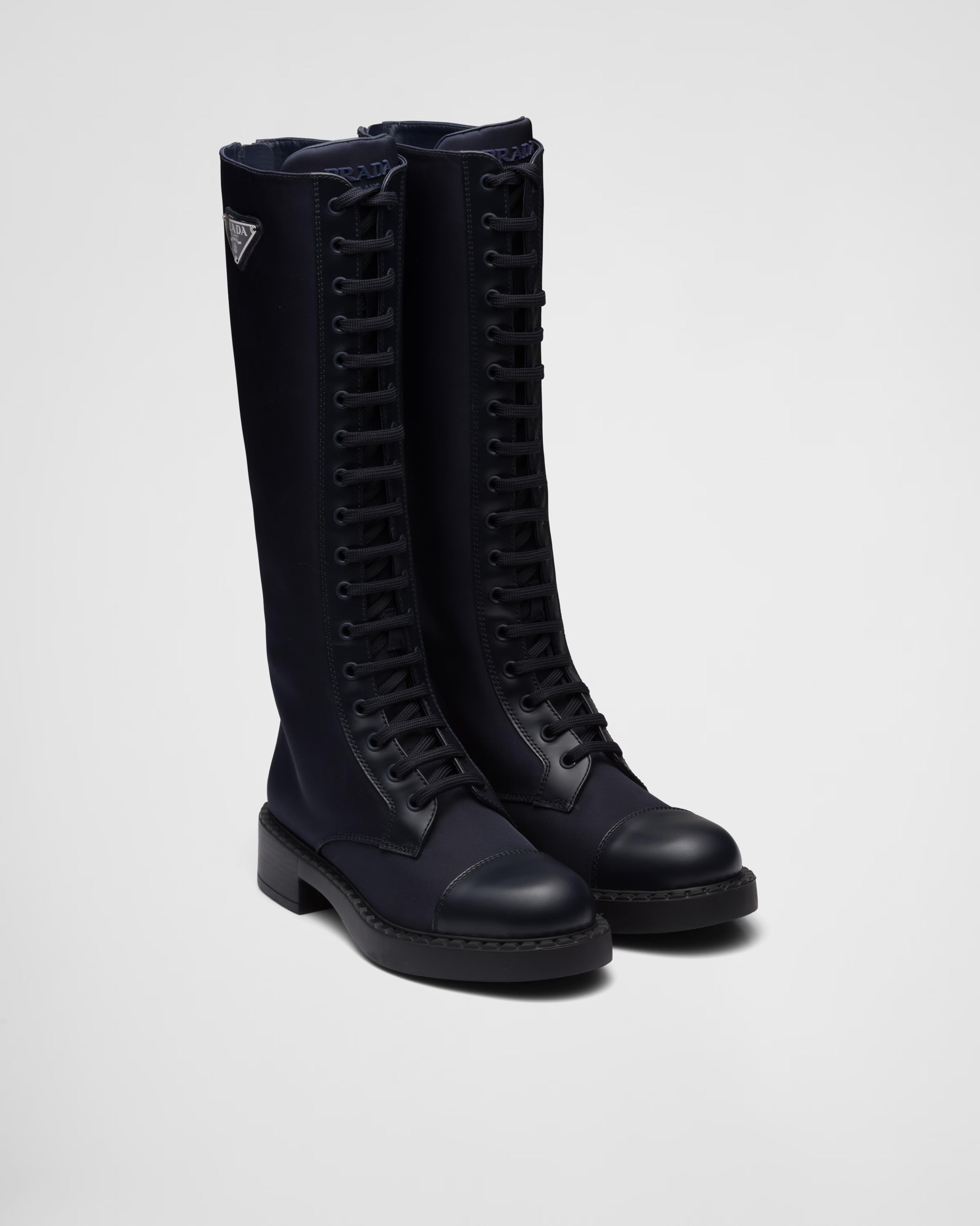 Navy Brushed Leather And Re-nylon Boots | PRADA